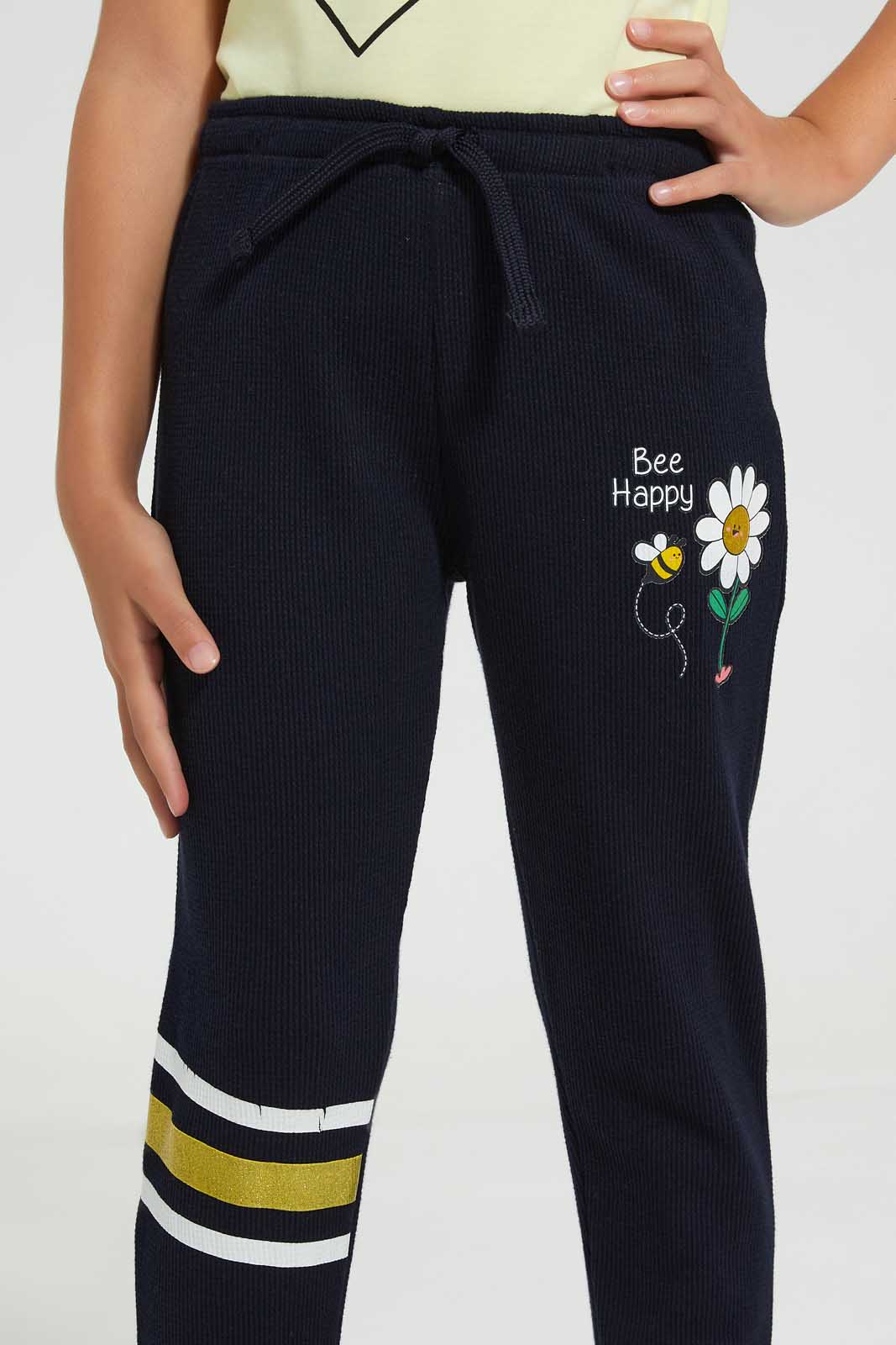 Redtag-Navy-Be-Happy-Active-Pant-Bundle,-Category:Joggers,-Colour:Navy,-Deals:Sale,-Filter:Girls-(2-to-8-Yrs),-Girls-Joggers,-S22C,-Sale-GIR-APL,-Section:Girls-(0-to-14Yrs),-TBL-Girls-2 to 8 Years