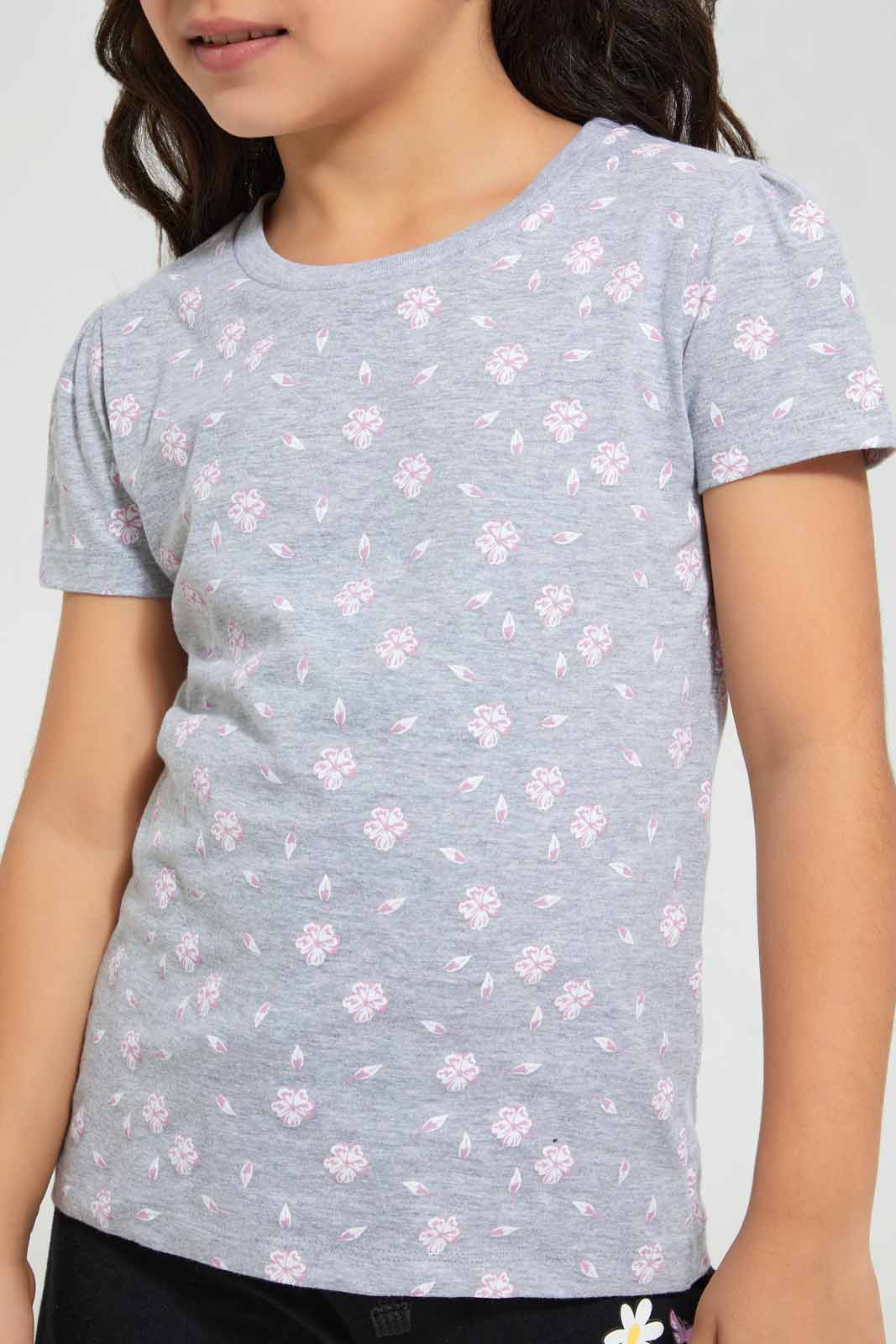 Lilac And Grey Floral T-Shirt (Pack of 2)