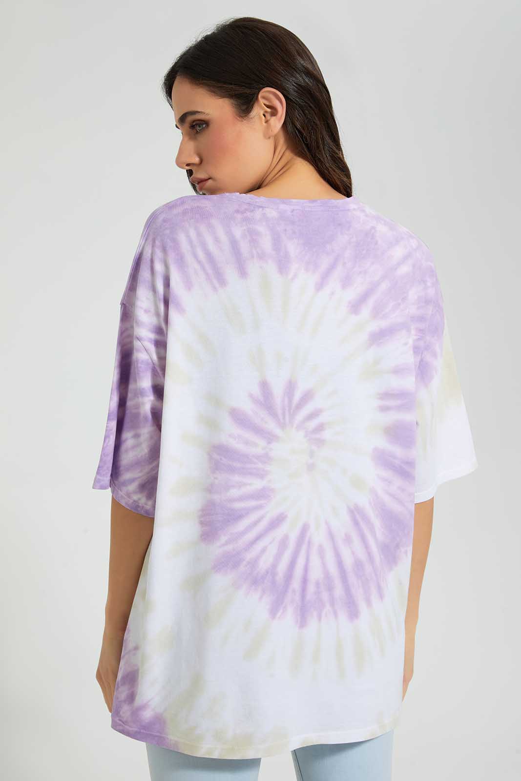 Redtag-White-Tie-Dye-Oversized-T-Shirt-Category:T-Shirts,-Colour:Lilac,-Colour:White,-Deals:Sale,-Filter:Women's-Clothing,-S22C,-Sale-Women-APL,-Section:Women,-Women-T-Shirts-Women's-