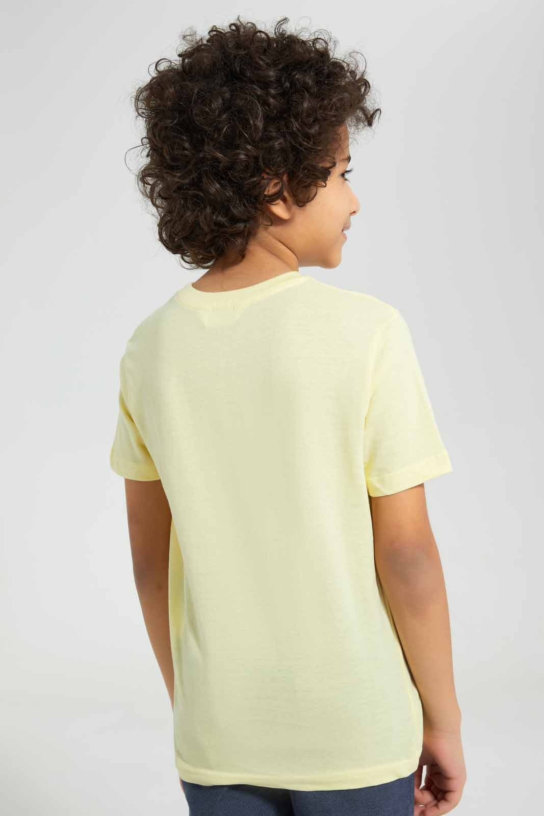 Redtag-Yellow-Crocodile-Flap-Pocket-T-Shirt-Embellished-T-Shirts-Boys-2 to 8 Years