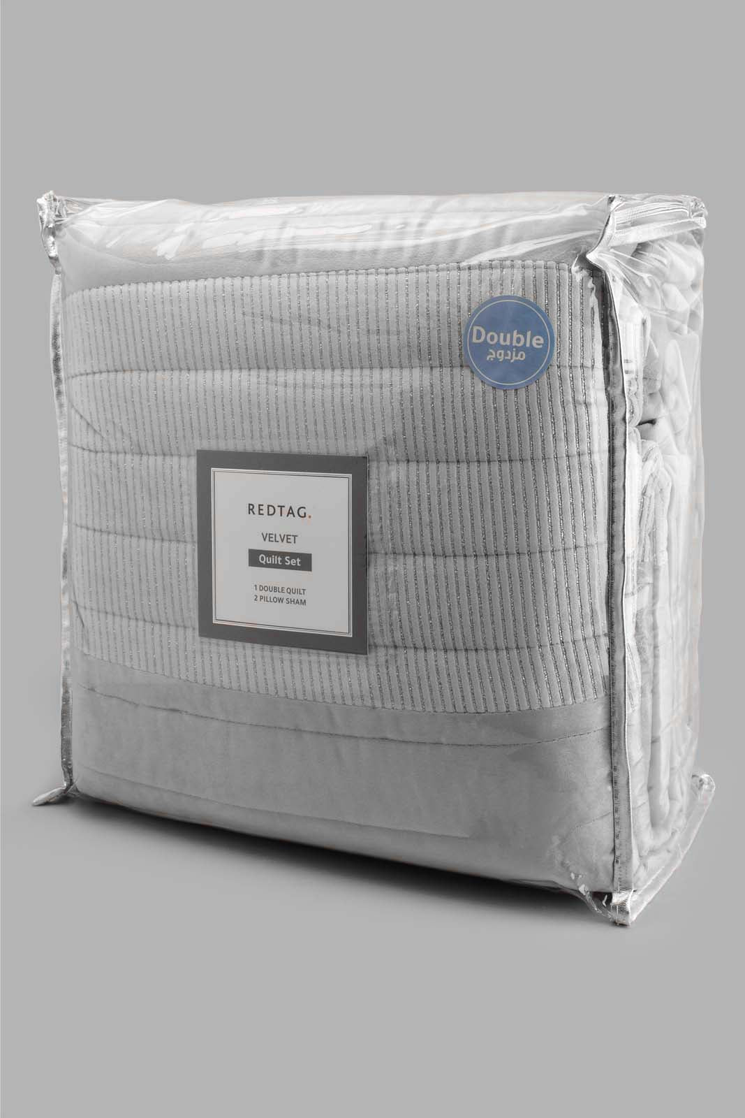 Grey Velvet 3-Piece Quilt (Double Size)