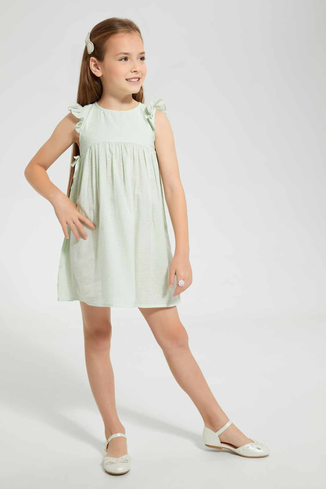 Redtag-Mint-Dobby-Basic-Dress-Dresses-Girls-2 to 8 Years