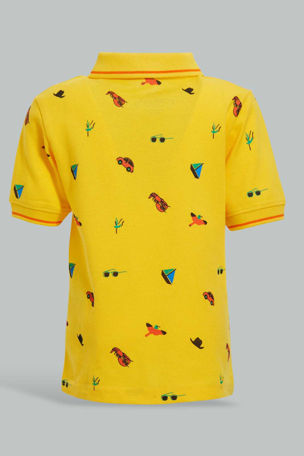 Redtag-Yellow-Car-Printed-Short-Slv-Pique-Polo-Polo-Shirts-Infant-Boys-3 to 24 Months