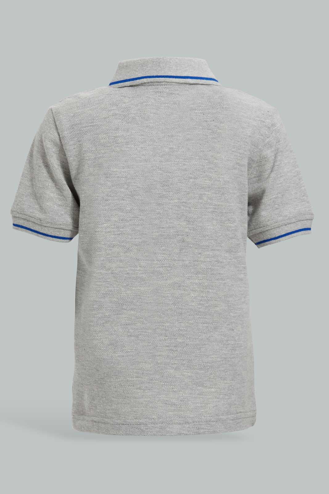 Redtag-Grey-Solid-Cap-Pique-Polo-Polo-Shirts-Infant-Boys-3 to 24 Months