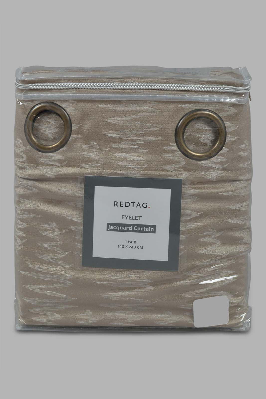 Redtag-Beige-2-Piece-Geometric-Jacquard-Curtain-Pair-Without-Lining-Category:Curtains,-Colour:Beige,-Filter:Home-Bedroom,-HMW-BED-Curtains,-Non-Sale,-S22C,-Section:Homewares-Home-Bedroom-