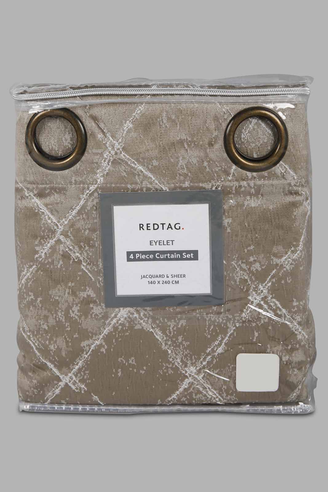 Redtag-Beige-Leaf-Jacquard-&-Sheer-4-Piece-Curtain-Set-Category:Curtains,-Colour:Beige,-Deals:New-In,-Filter:Home-Bedroom,-HMW-BED-Curtains,-New-In-HMW-BED,-Non-Sale,-Section:Homewares,-W22A-Home-Bedroom-