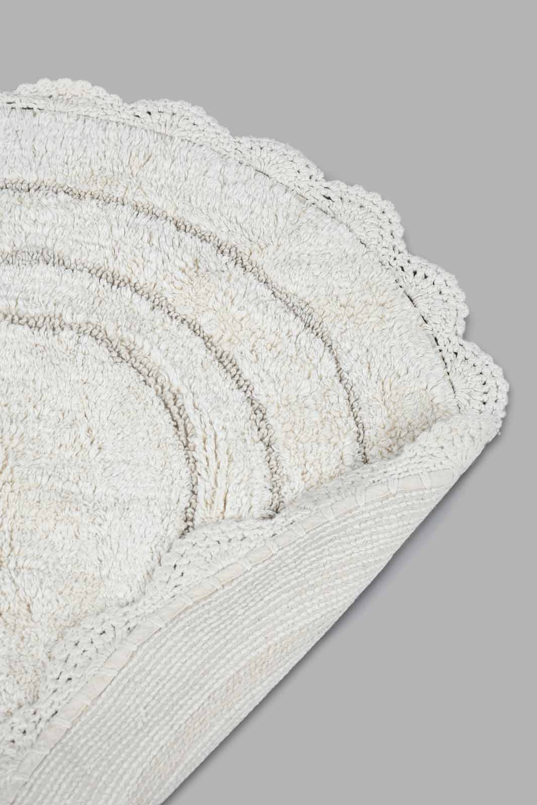 White Cotton Crochet Round Dhurrie