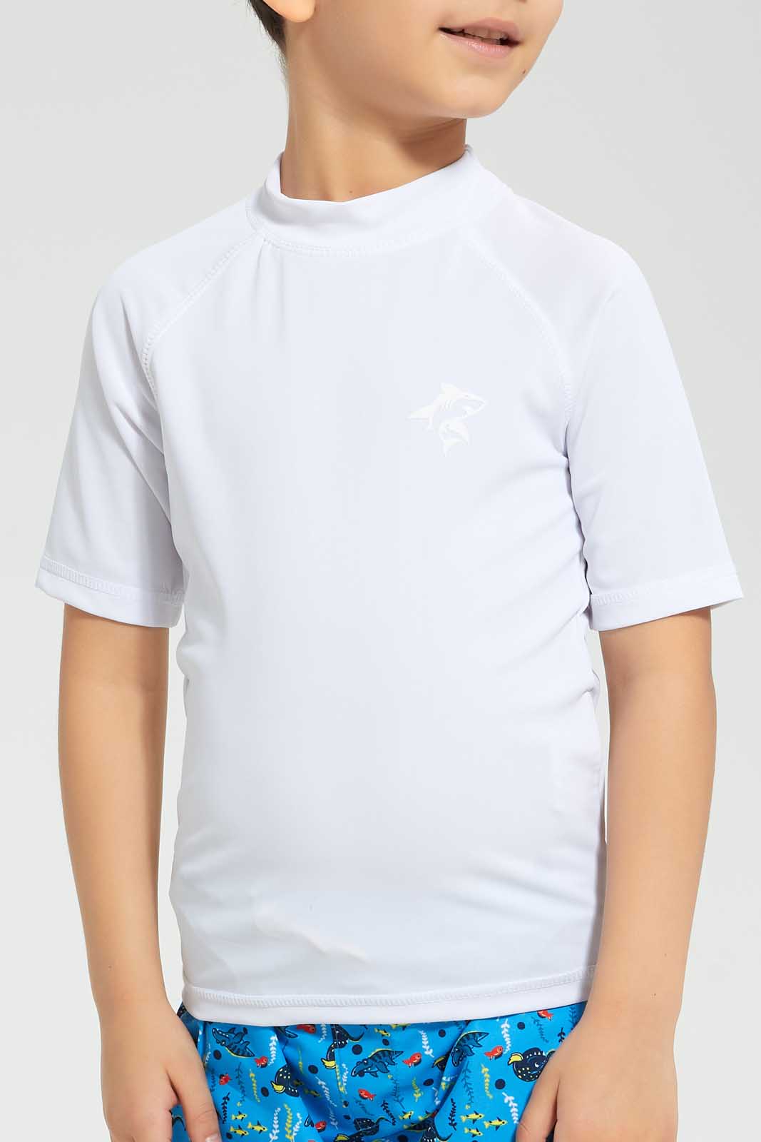 Redtag-White-Swm-Rash-Vest-Graphic-T-Shirts-Boys-2 to 8 Years