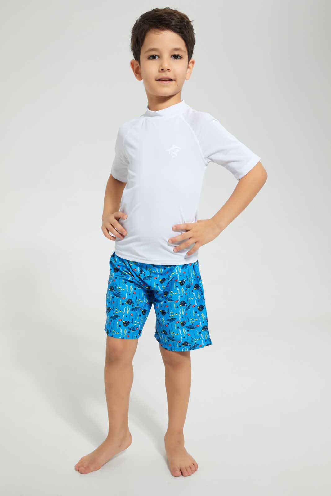 Redtag-White-Swm-Rash-Vest-Graphic-T-Shirts-Boys-2 to 8 Years
