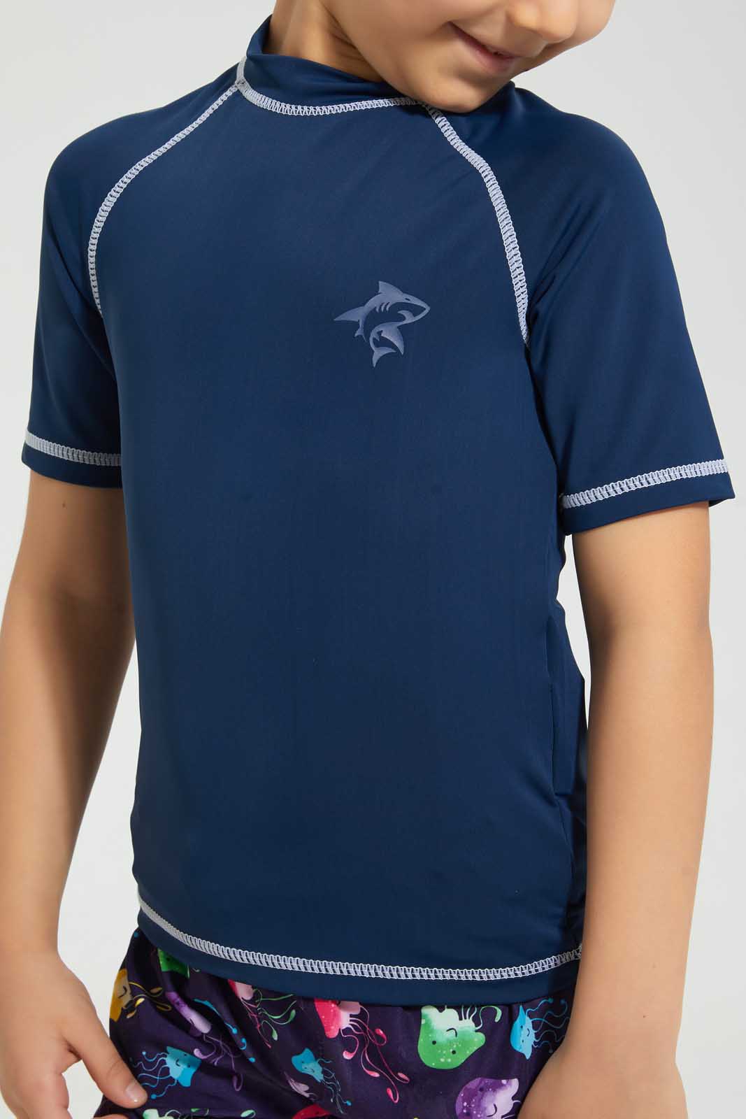 Redtag-Navy-Swm-Rash-Vest-Graphic-T-Shirts-Boys-2 to 8 Years