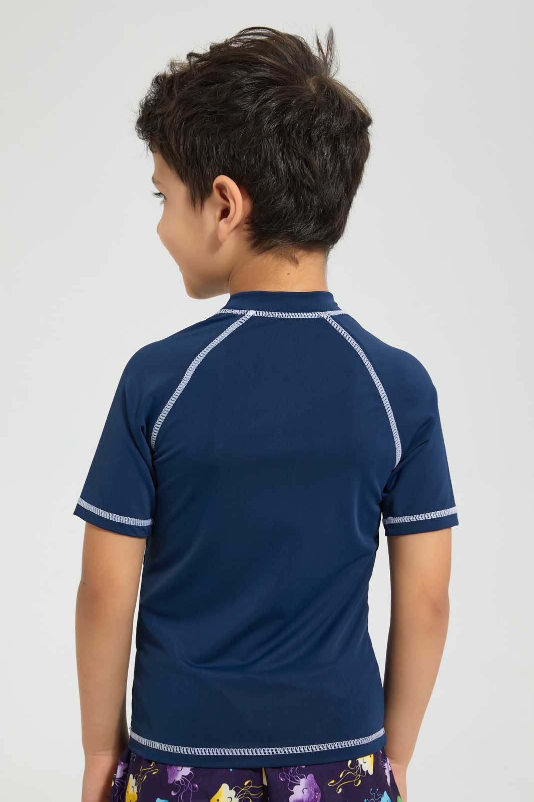 Redtag-Navy-Swm-Rash-Vest-Graphic-T-Shirts-Boys-2 to 8 Years