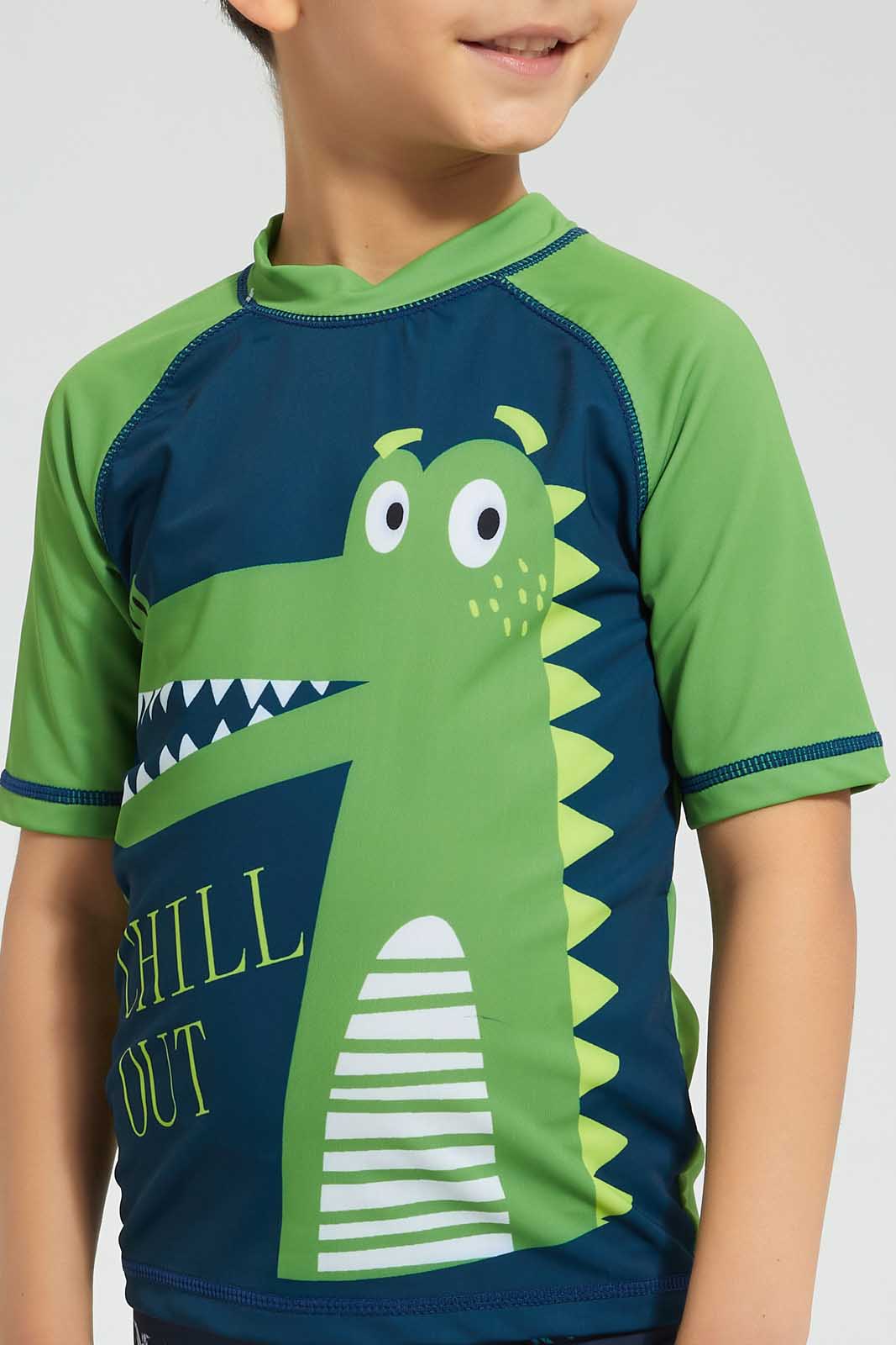 Redtag-Blue-Print-Swm-Rash-Vest-Graphic-T-Shirts-Boys-2 to 8 Years