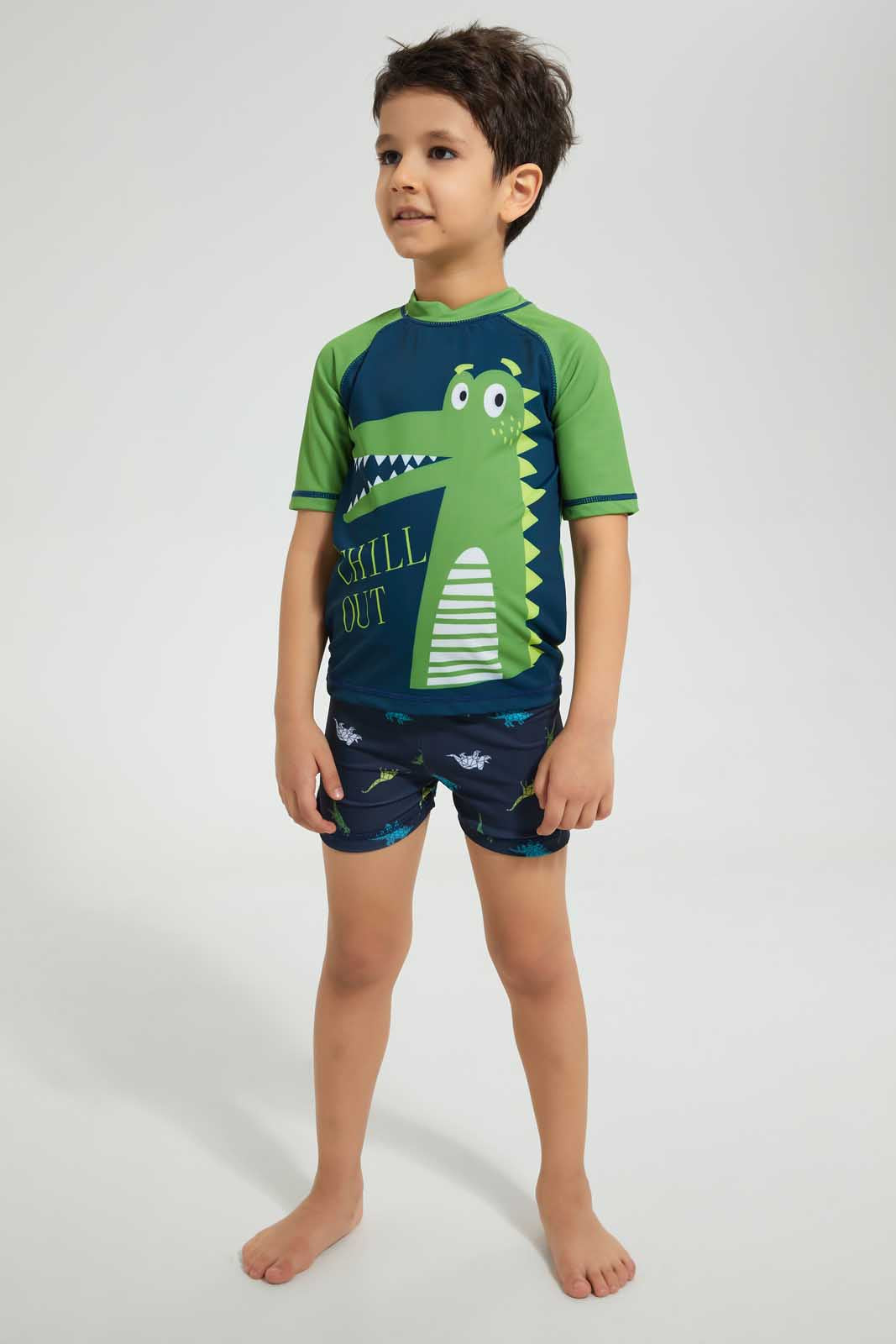 Redtag-Blue-Print-Swm-Rash-Vest-Graphic-T-Shirts-Boys-2 to 8 Years