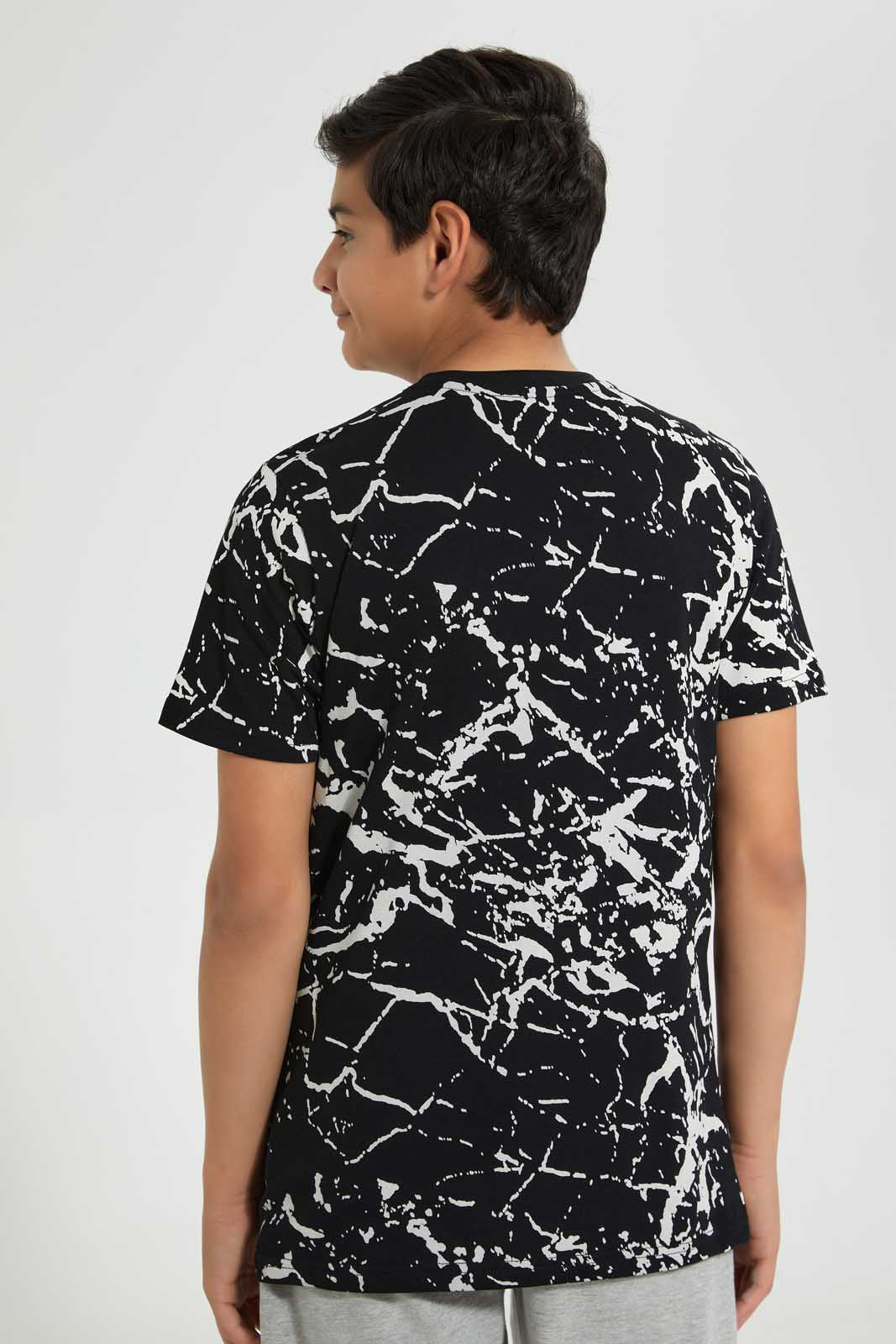 Redtag-Black-Marble-T-Shirt-Graphic-T-Shirts-Senior-Boys-9 to 14 Years