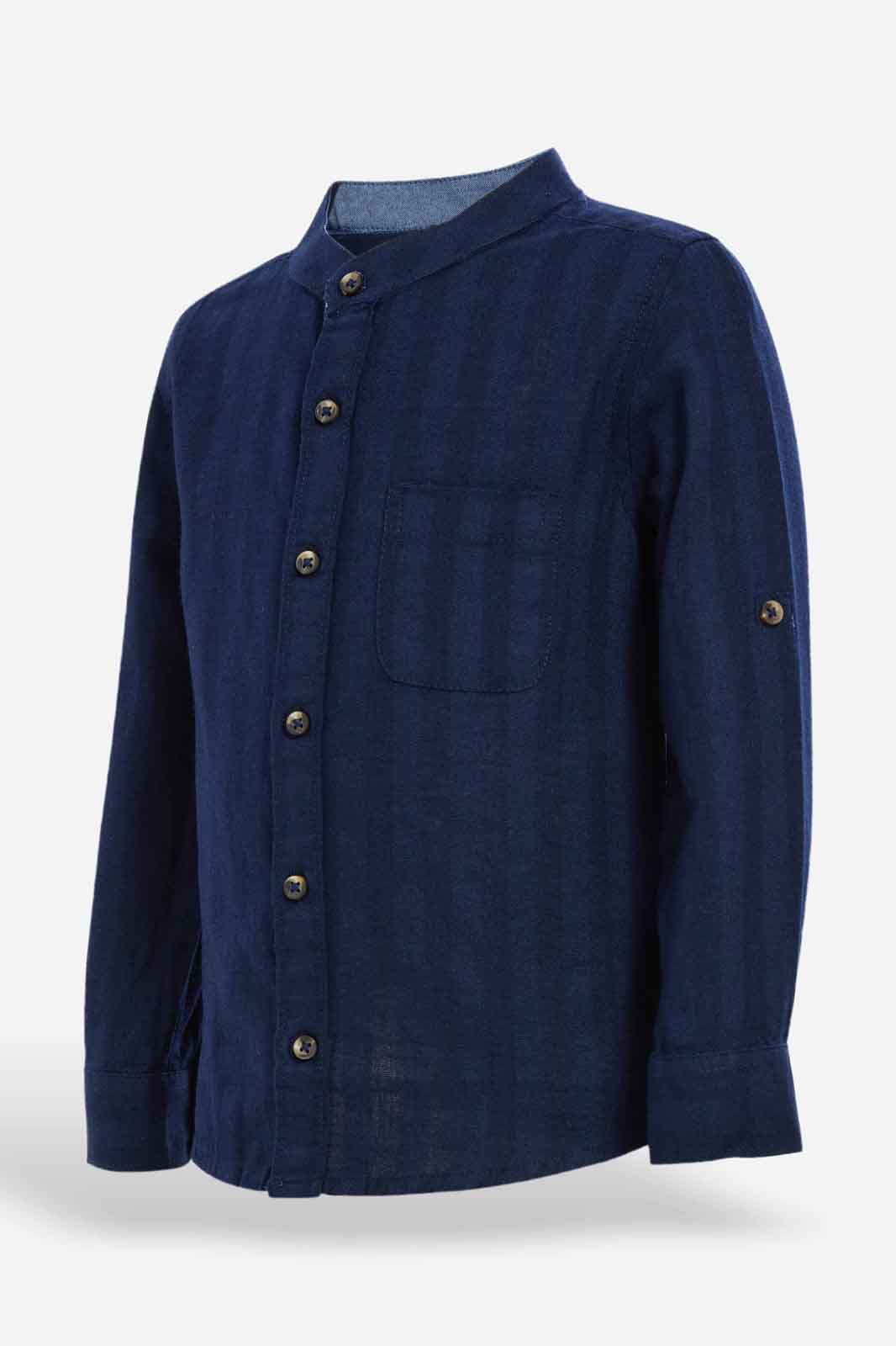Redtag-Navy-Dobby--Long-Sleeve-Shirt-Category:Shirts,-Colour:Navy,-Deals:New-In,-Dept:Boys,-Filter:Infant-Boys-(3-to-24-Mths),-INB-Shirts,-New-In-INB-APL,-Non-Sale,-S22C,-Section:Boys-(0-to-14Yrs)-Infant-Boys-3 to 24 Months