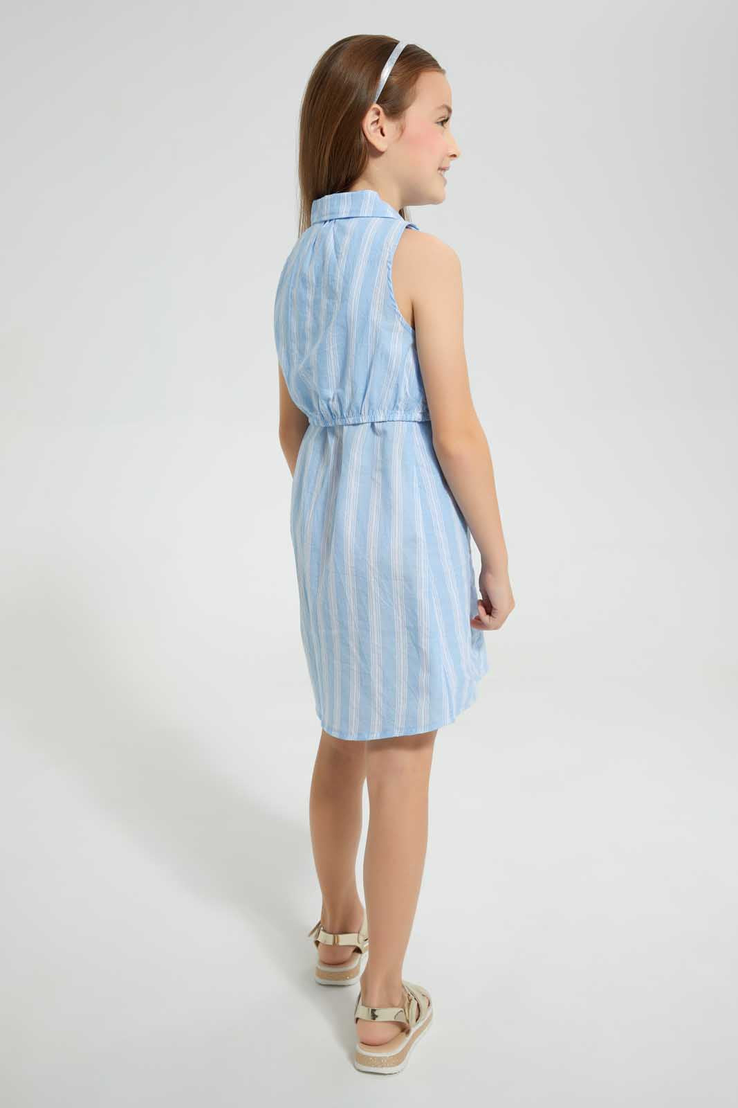 Redtag-Blue-Stripped-Shirt-Dress-Dresses-Girls-2 to 8 Years