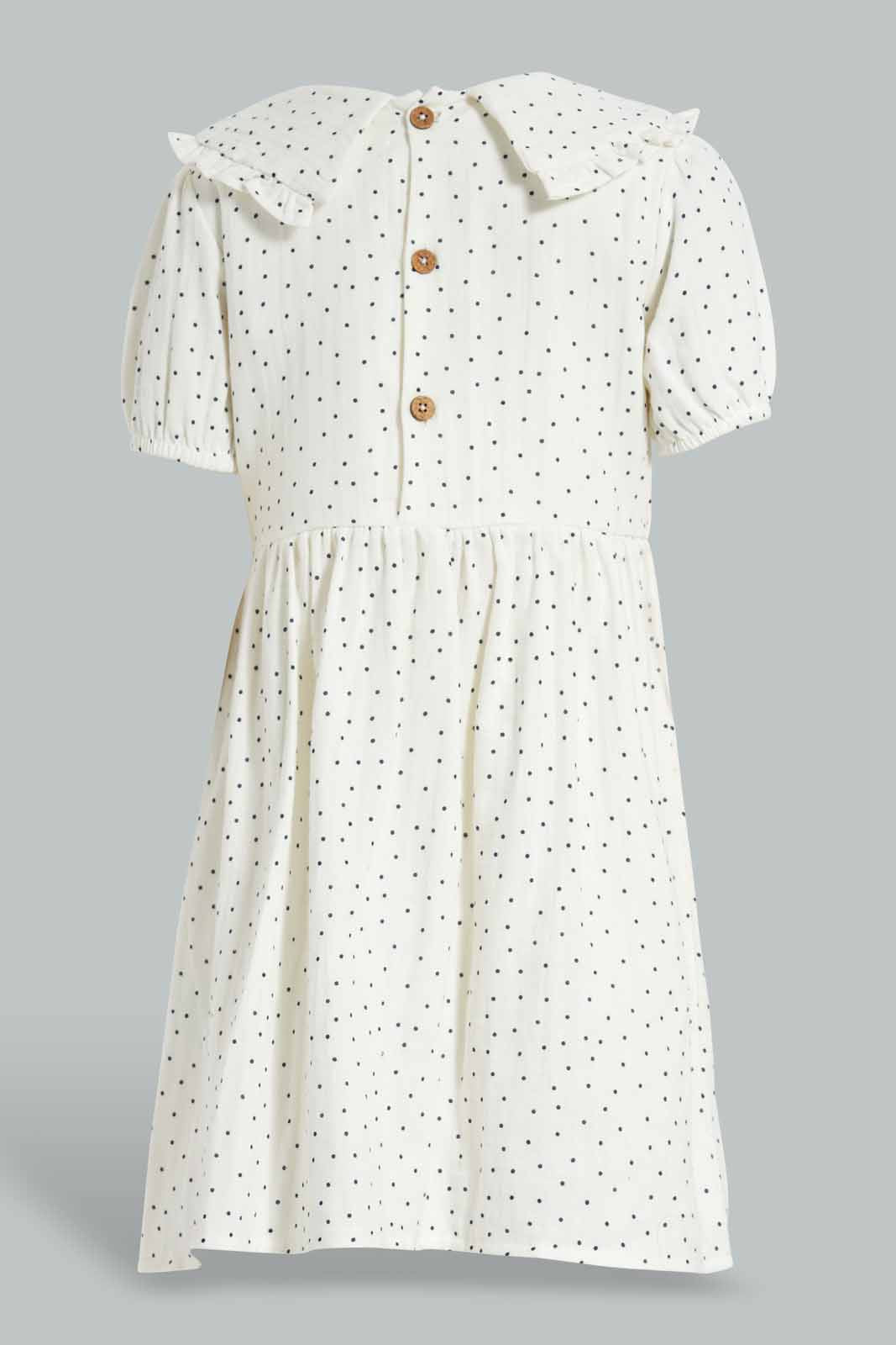Redtag-Cream-Printed-Polka-Dot-Dress-Dresses-Girls-2 to 8 Years