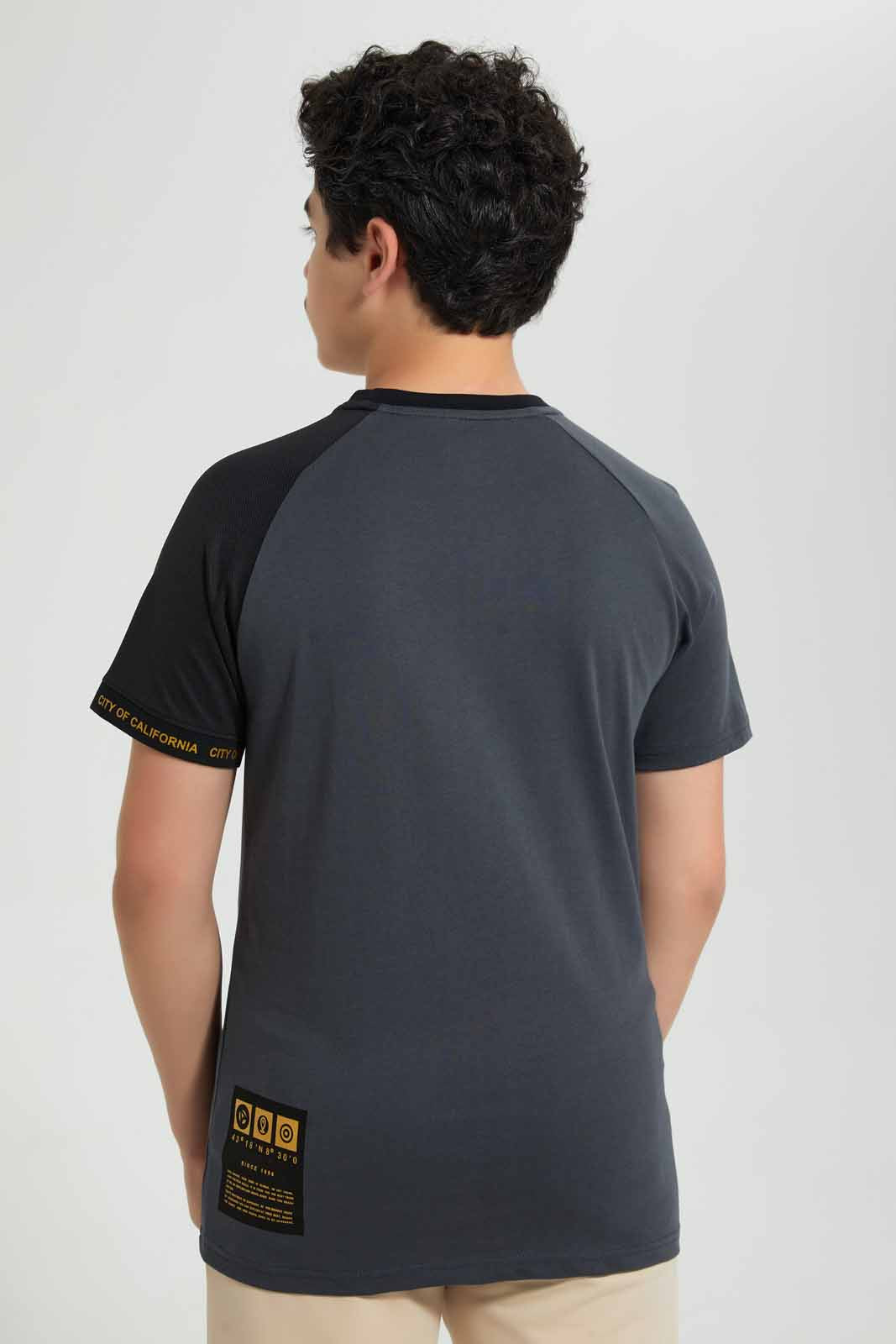 Redtag-Charcoal-Digital-Print-Tee-Graphic-T-Shirts-Senior-Boys-9 to 14 Years
