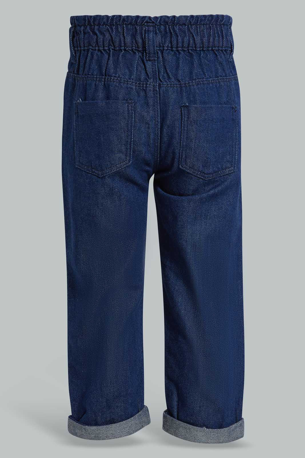 Redtag-Blue-Dark-Wash-Denim-Jogger-Jeans-Harem-Fit-Infant-Girls-3 to 24 Months