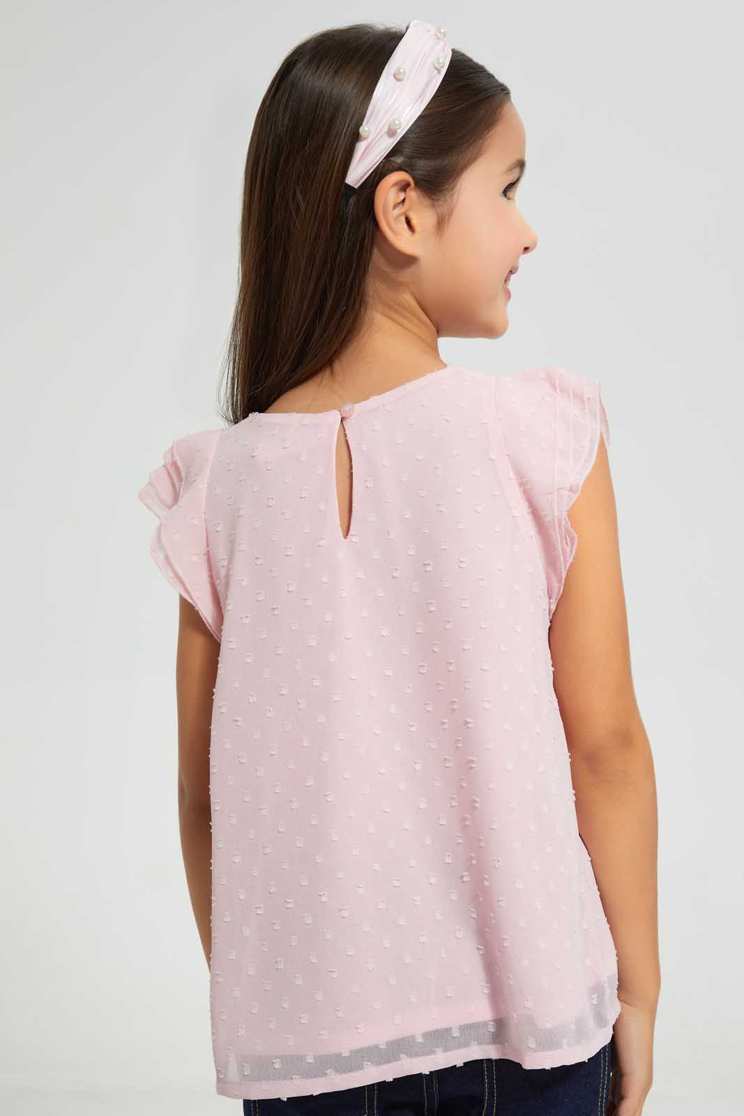 Redtag-Pink-Frill-Neck-Blouse-Blouses-Girls-2 to 8 Years