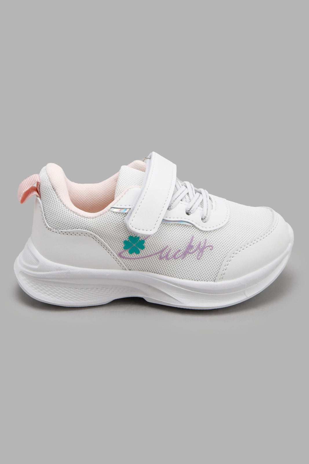 Redtag-White-Flower-Print-Sneaker-Category:Trainers,-Colour:White,-Deals:New-In,-Filter:Girls-Footwear-(3-to-5-Yrs),-GIR-Trainers,-New-In-GIR-FOO,-Non-Sale,-Section:Girls-(0-to-14Yrs),-W22O-Girls-3 to 5 Years