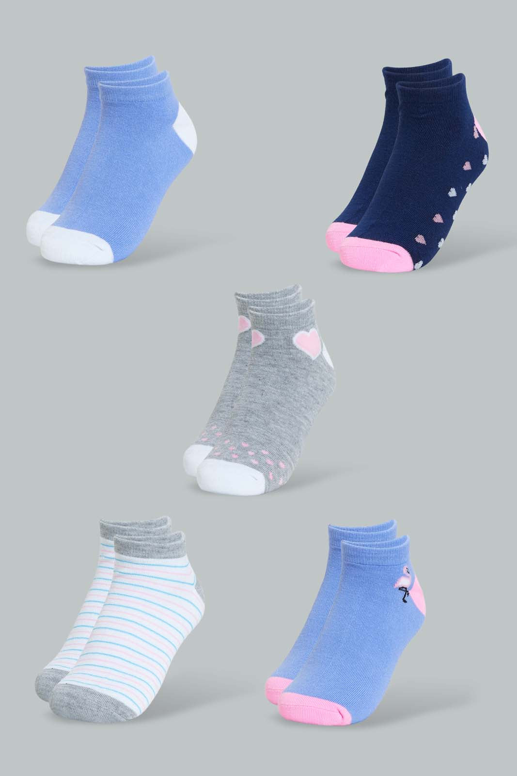 Redtag-Assorted-Striped/Printed-Ankle-Socks-(5-Pack)-Ankle-Socks-Women's-