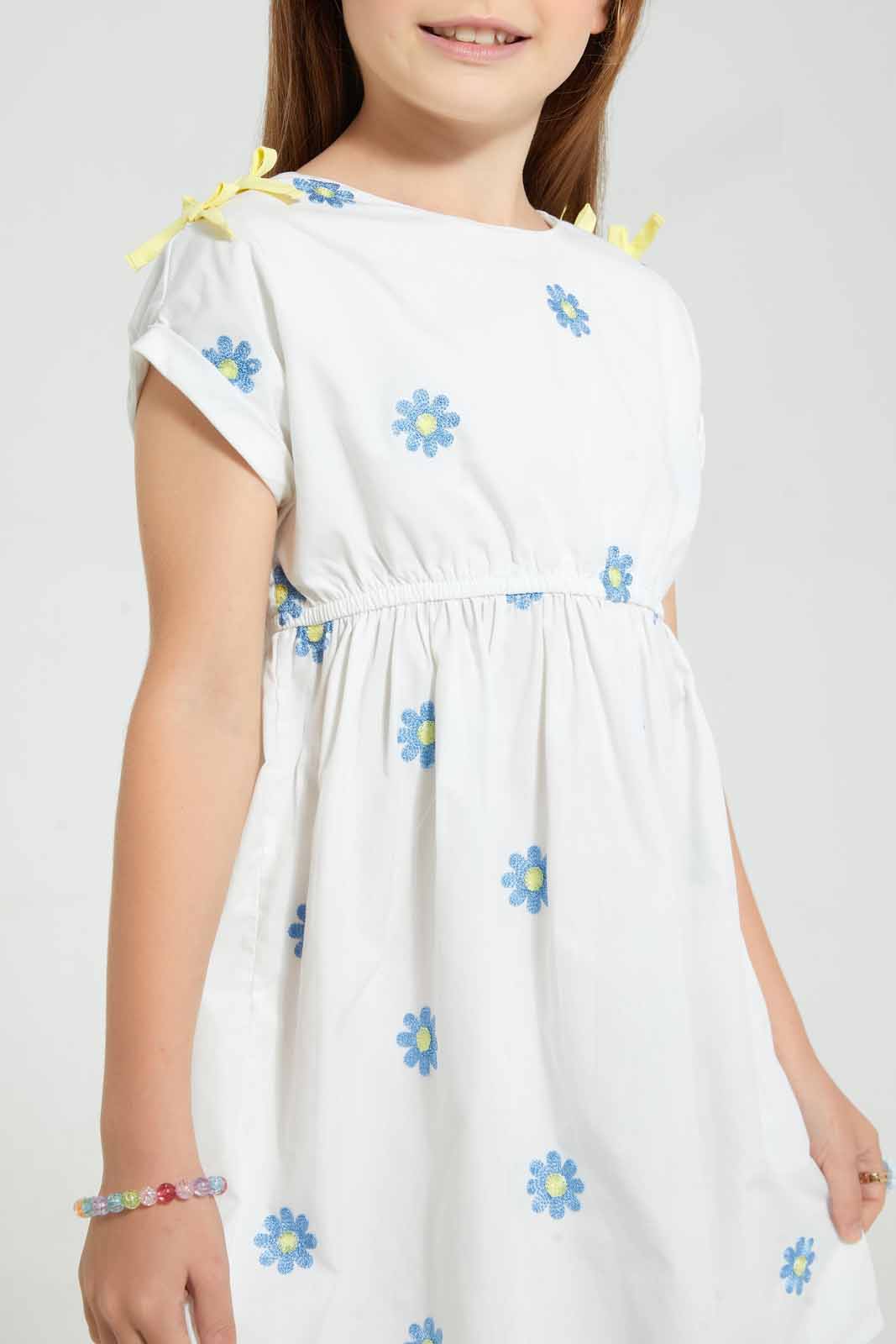 Redtag-White-Embroidered-Dress-Dresses-Girls-2 to 8 Years