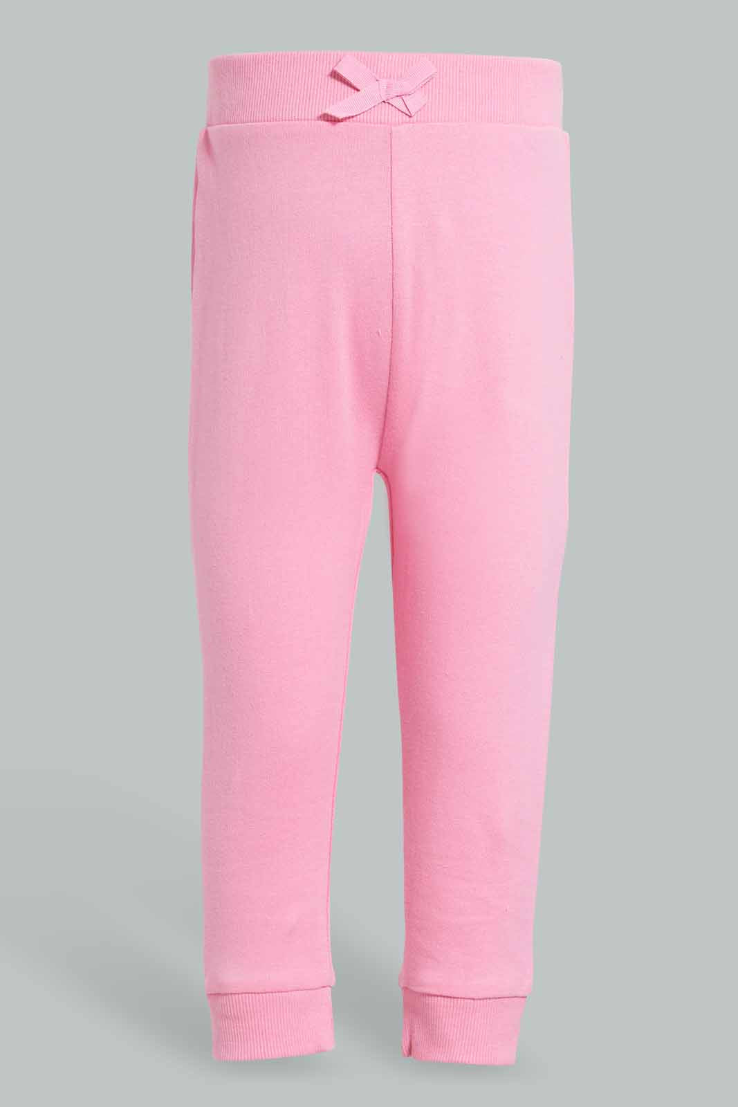 Redtag-Assorted-Dark-Pink-&-White-Solid-2Pcs-Pack-Active-Pant-Joggers-Infant-Girls-3 to 24 Months