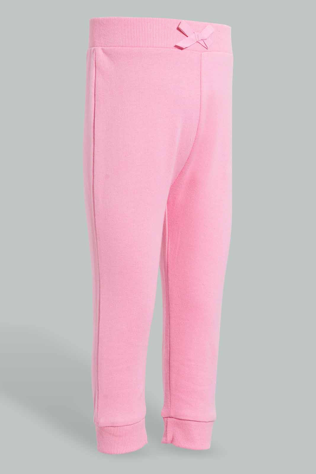 Redtag-Assorted-Dark-Pink-&-White-Solid-2Pcs-Pack-Active-Pant-Joggers-Infant-Girls-3 to 24 Months