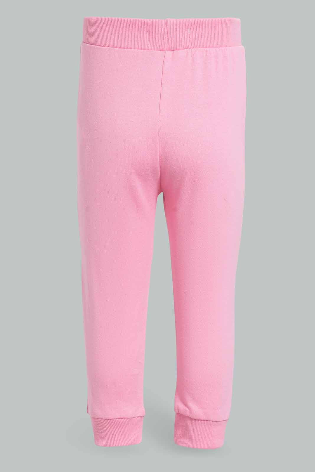 Redtag-Assorted-Dark-Pink-&-White-Solid-2Pcs-Pack-Active-Pant-Joggers-Infant-Girls-3 to 24 Months