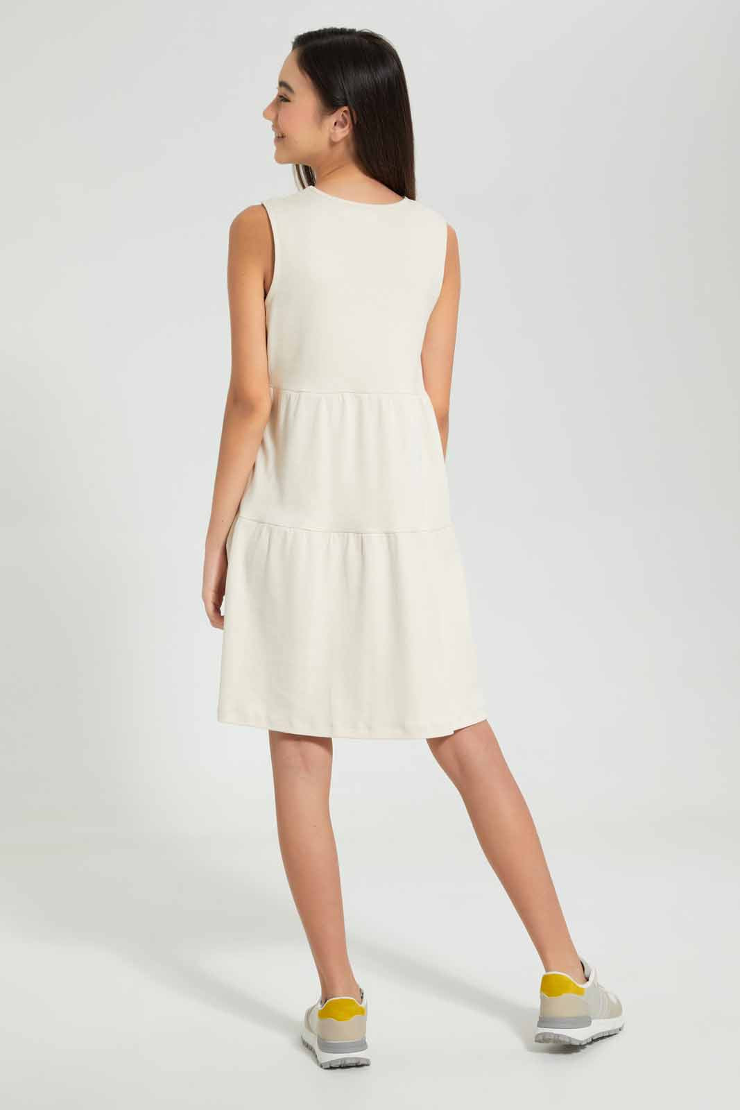 Redtag-Biege-Tiered-Knitted-Dress-Dresses-Senior-Girls-9 to 14 Years