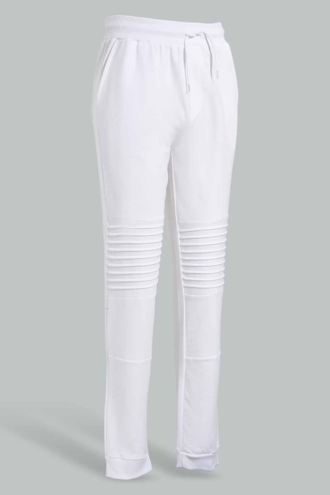Redtag-White-Biker-Knee-Active-Pant-Joggers-Senior-Boys-9 to 14 Years