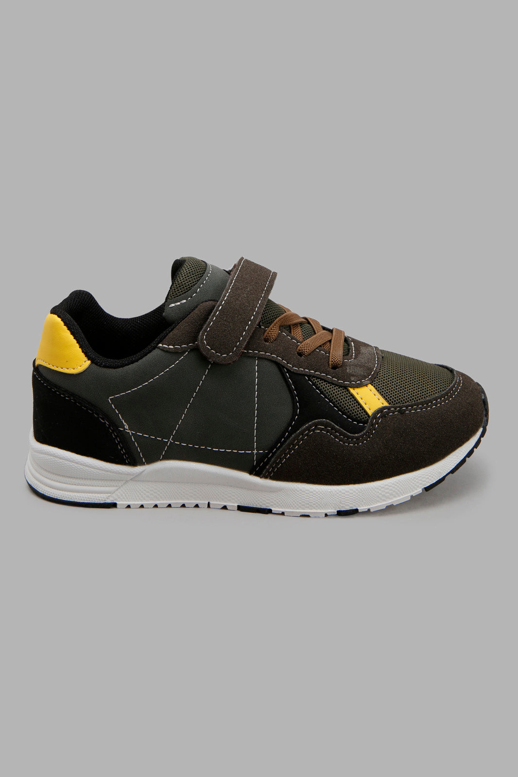 Redtag-Olive-Colour-Block-Sneaker-BOY-Trainers,-Category:Trainers,-Colour:Green,-Deals:New-In,-Filter:Boys-Footwear-(3-to-5-Yrs),-New-In-BOY-FOO,-Non-Sale,-S22C,-Section:Boys-(0-to-14Yrs)-Boys-3 to 5 Years