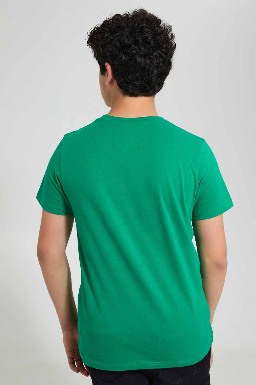 Redtag-Green-Snap-Moment-Tee-Graphic-T-Shirts-Senior-Boys-9 to 14 Years