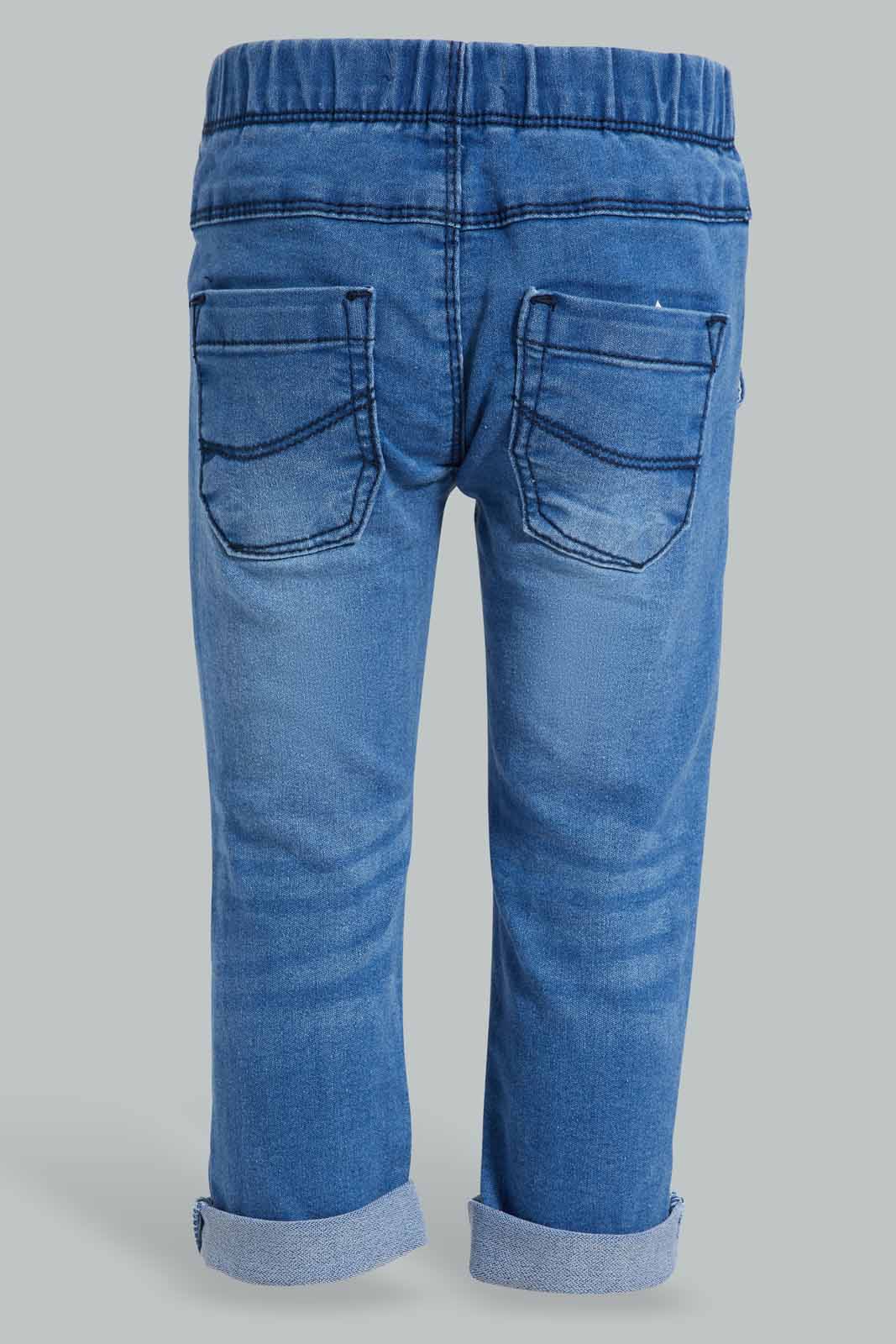 Redtag-Light-Wash-Pull-On-Denim-Pant-With-Pu-Patch-Category:Jeans,-Colour:Light-Wash,-Deals:New-In,-Filter:Infant-Boys-(3-to-24-Mths),-INB-Jeans,-New-In-INB-APL,-Non-Sale,-S22D,-Section:Boys-(0-to-14Yrs)-Infant-Boys-3 to 24 Months