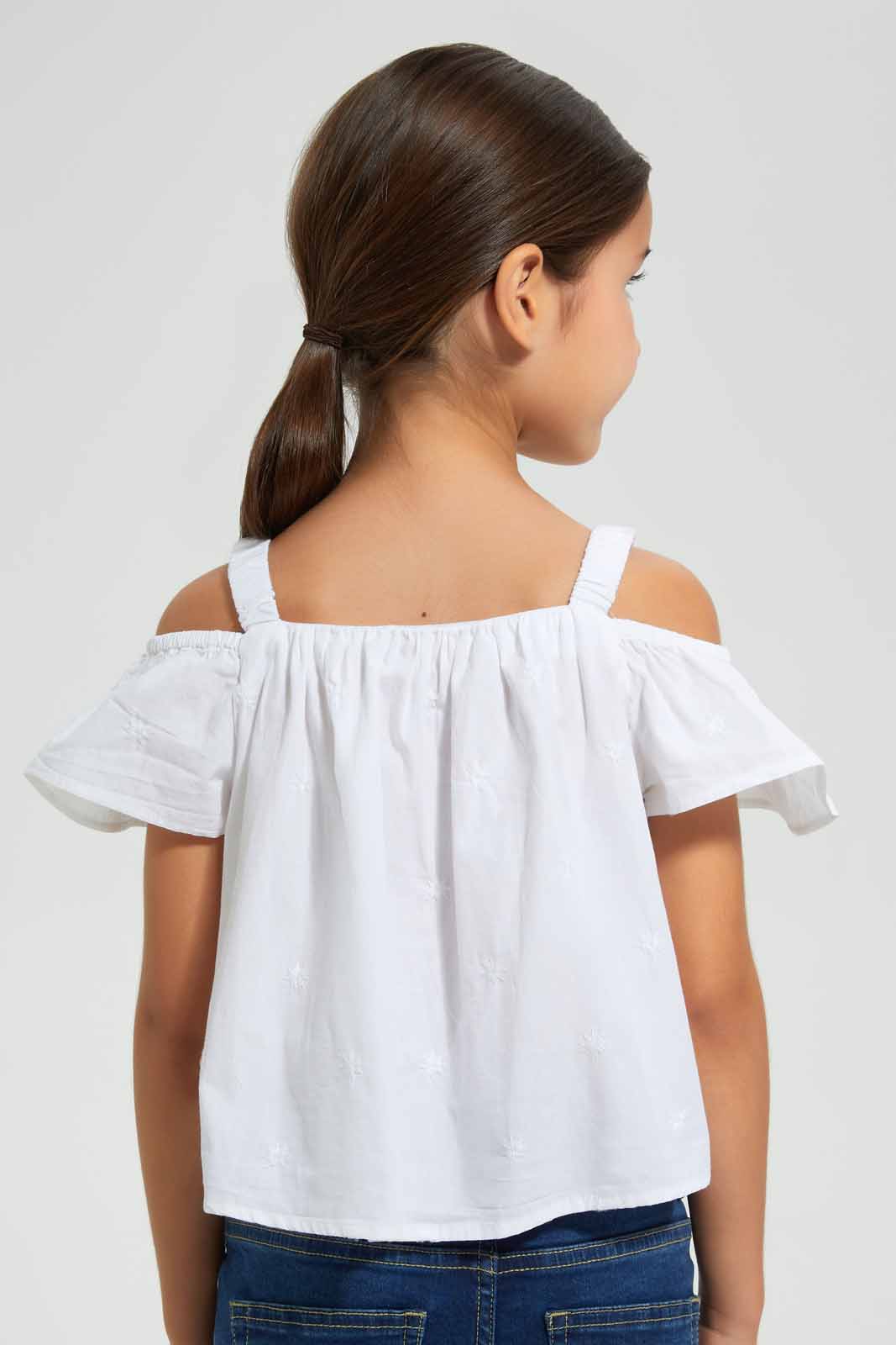 Redtag-White-Cold-Shoulder-Blouse-Category:Blouses,-Colour:White,-Deals:4-For-90,-Deals:Sale,-Filter:Girls-(2-to-8-Yrs),-Girls-Blouses,-NDAY,-S22D,-Sale-GIR-APL,-Section:Girls-(0-to-14Yrs)-Girls-2 to 8 Years