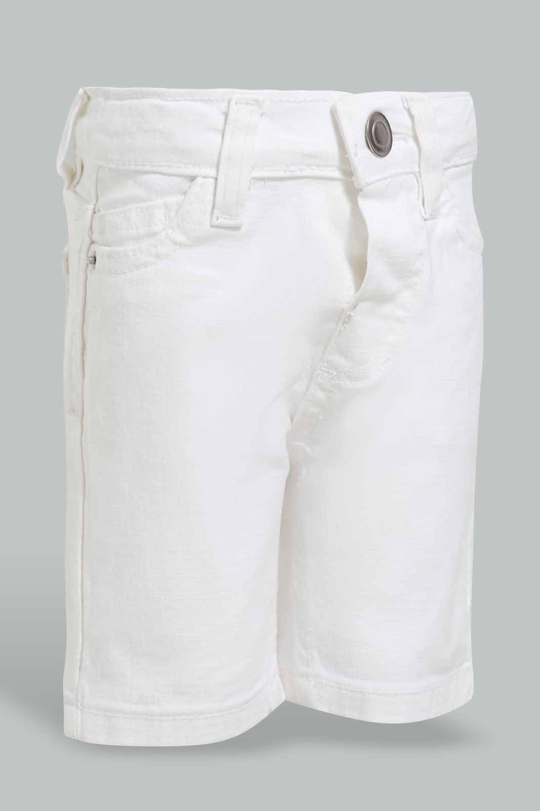 Redtag-White-Color-Denim-Short-Denim-Shorts-Infant-Boys-3 to 24 Months