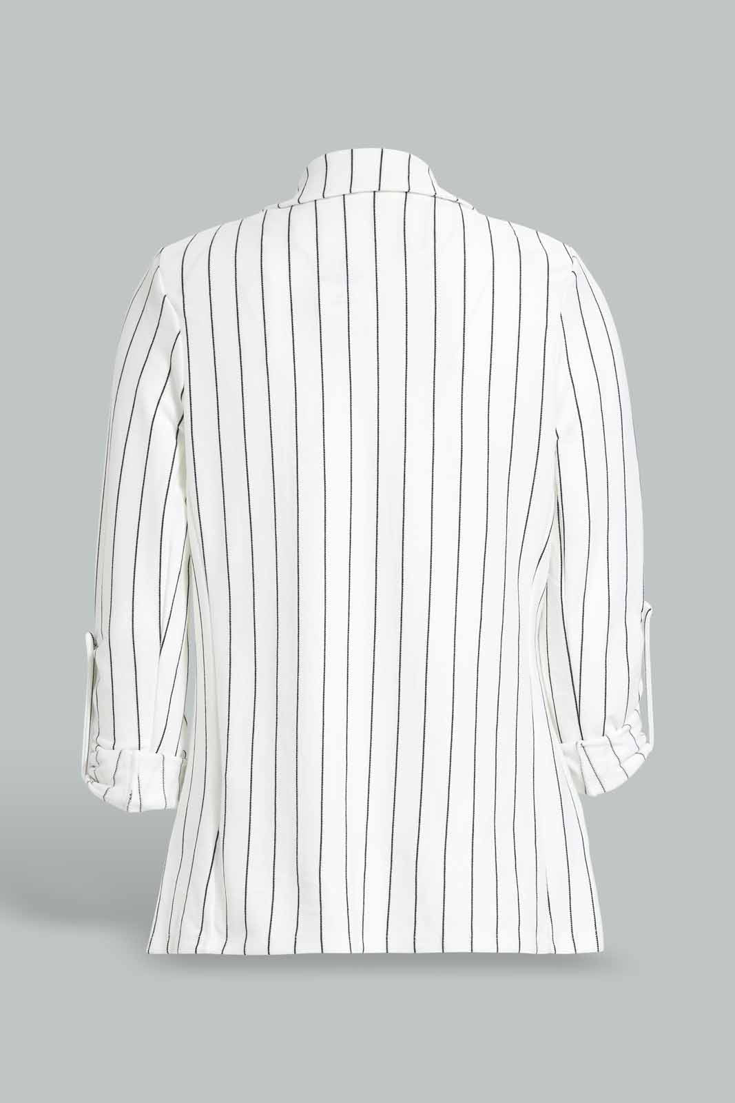 Redtag-White-Stripe-Rolled-Up-Sleeve-Jacket-Category:Jackets,-Colour:White,-Filter:Women's-Clothing,-New-In,-New-In-Women,-Non-Sale,-S22C,-Section:Women,-Women-Jackets-Women's-