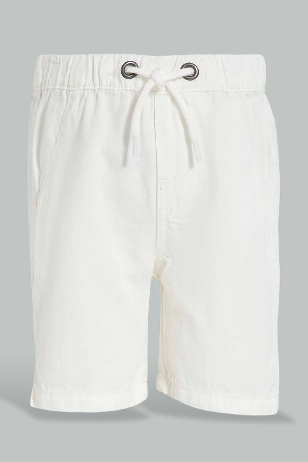 Redtag-Blue-And-White-Chambrey-Trouser-Shorts(2-Pack)-Category:Shorts,-Colour:White,-Deals:New-In,-Filter:Infant-Boys-(3-to-24-Mths),-INB-Shorts,-New-In-INB-APL,-Non-Sale,-S22D,-Section:Boys-(0-to-14Yrs)-Infant-Boys-