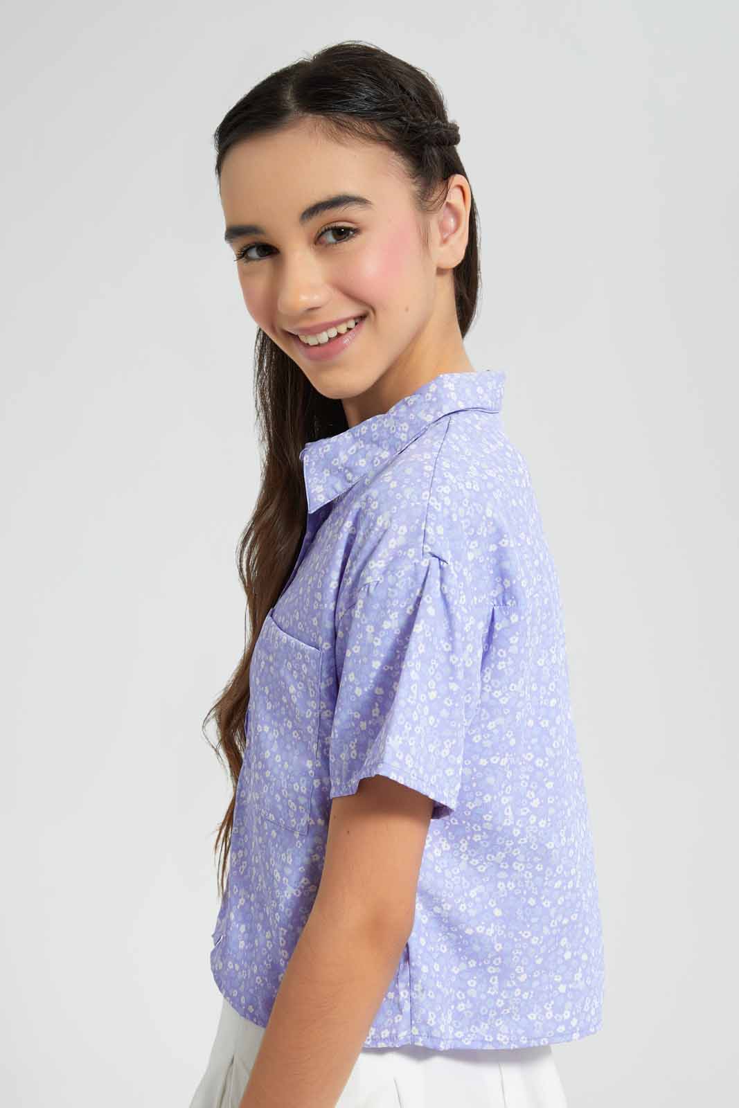 Redtag-Assorted-Purple-Disty-Print-Crop-Shirt-Category:Blouses,-Colour:Assorted,-Filter:Senior-Girls-(9-to-14-Yrs),-GSR-Blouses,-New-In,-New-In-GSR,-Non-Sale,-S22D,-Section:Kidswear,-TBL-Senior-Girls-9 to 14 Years