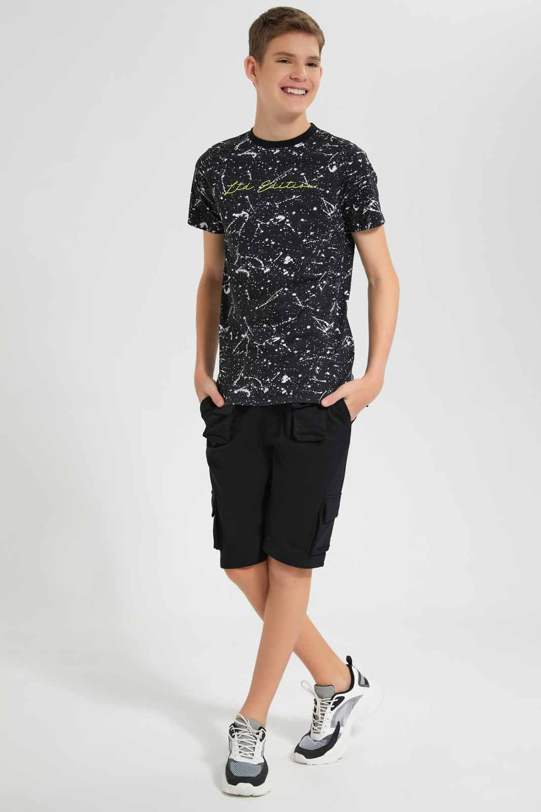 Redtag-Black-Side-Pocket-Active-Shorts-BSR-Shorts,-Category:Shorts,-Colour:Black,-Deals:New-In,-Filter:Senior-Boys-(9-to-14-Yrs),-New-In-BSR-APL,-Non-Sale,-S22D,-Section:Boys-(0-to-14Yrs)-Senior-Boys-9 to 14 Years