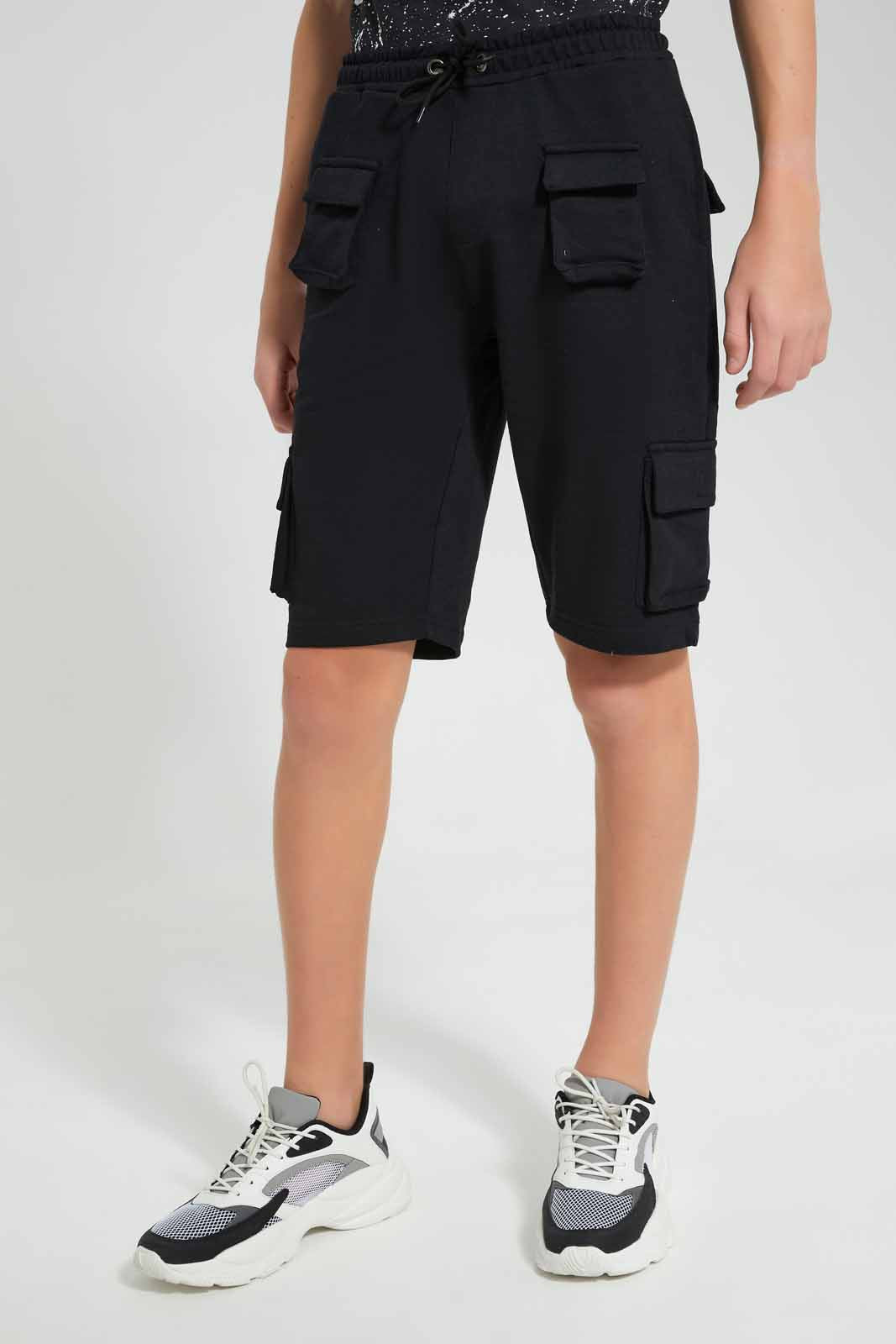 Redtag-Black-Side-Pocket-Active-Shorts-BSR-Shorts,-Category:Shorts,-Colour:Black,-Deals:New-In,-Filter:Senior-Boys-(9-to-14-Yrs),-New-In-BSR-APL,-Non-Sale,-S22D,-Section:Boys-(0-to-14Yrs)-Senior-Boys-9 to 14 Years
