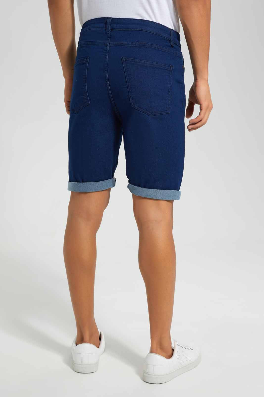 Redtag-Rinse-Wash-5-Pocket-Knit-Denim-Shorts-Category:Shorts,-Colour:Dark-Wash,-Deals:New-In,-Filter:Men's-Clothing,-Men-Shorts,-New-In-Men,-Non-Sale,-S22D,-Section:Men-Men's-