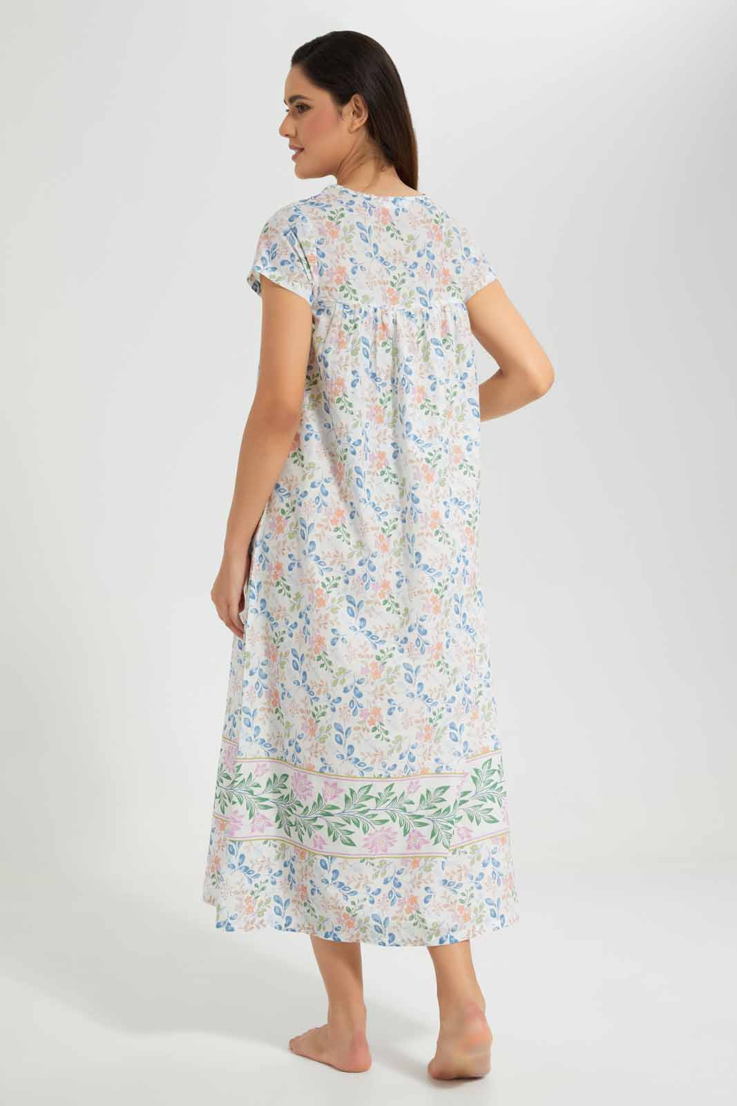 Redtag-White-Printed-Nightgown-Short-Sleeve-Category:Nightgowns,-Colour:White,-Deals:New-In,-Filter:Women's-Clothing,-New-In-Women-APL,-Non-Sale,-S22D,-Section:Women,-Women-Nightgowns--