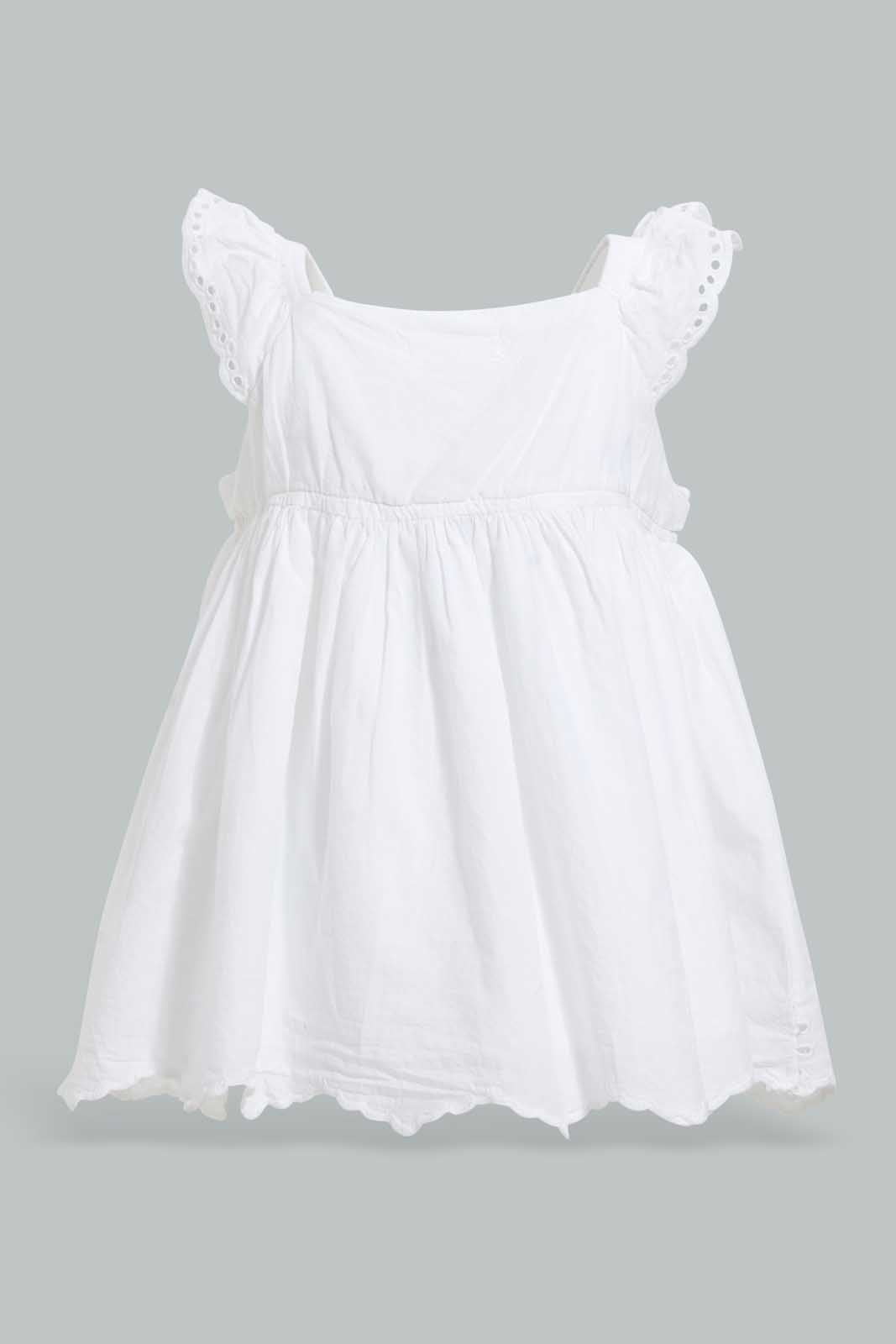 Redtag-White-Schiffli-Hem-Fluter-Sleeves-Blouse-Blouses-Infant-Girls-3 to 24 Months