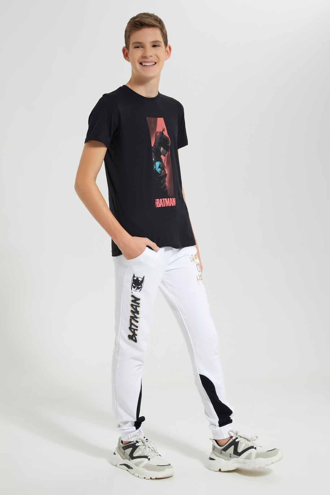 Redtag-White-Batman-Jogger-BSR-Joggers,-Category:Joggers,-CHR,-Colour:White,-Deals:New-In,-Filter:Senior-Boys-(9-to-14-Yrs),-New-In-BSR-APL,-Non-Sale,-S22D,-Section:Boys-(0-to-14Yrs)-Senior-Boys-9 to 14 Years