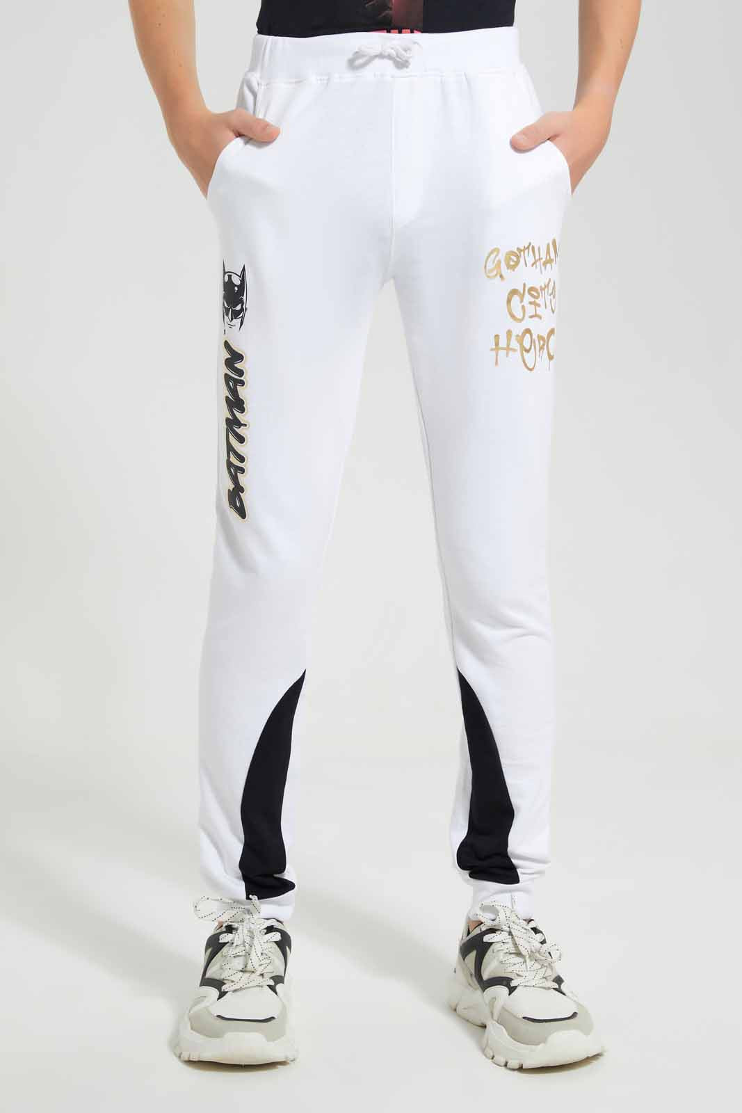 Redtag-White-Batman-Jogger-BSR-Joggers,-Category:Joggers,-CHR,-Colour:White,-Deals:New-In,-Filter:Senior-Boys-(9-to-14-Yrs),-New-In-BSR-APL,-Non-Sale,-S22D,-Section:Boys-(0-to-14Yrs)-Senior-Boys-9 to 14 Years