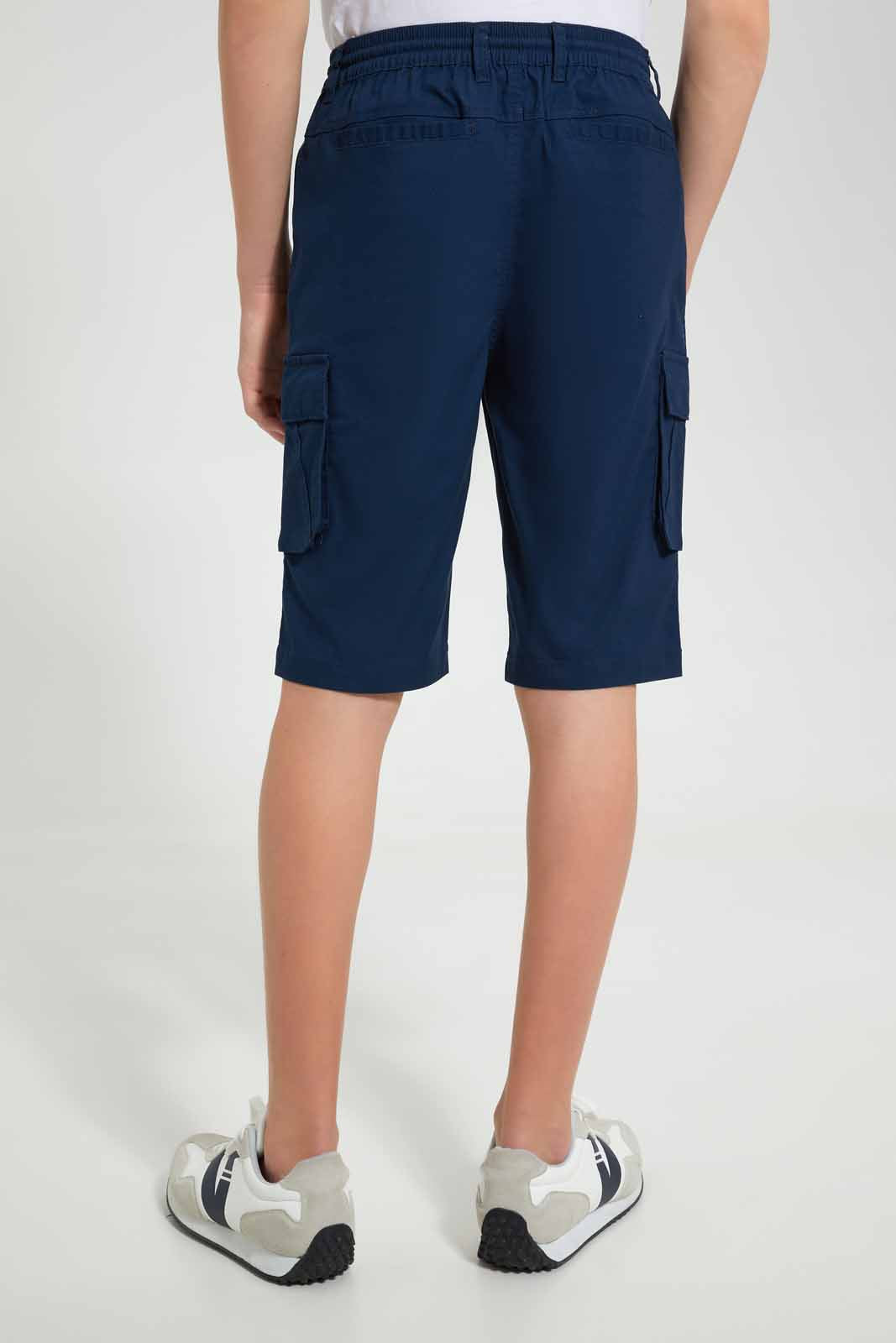 Redtag-Navy-Chino-Cargo-Short-Chino-Shorts-Senior-Boys-9 to 14 Years