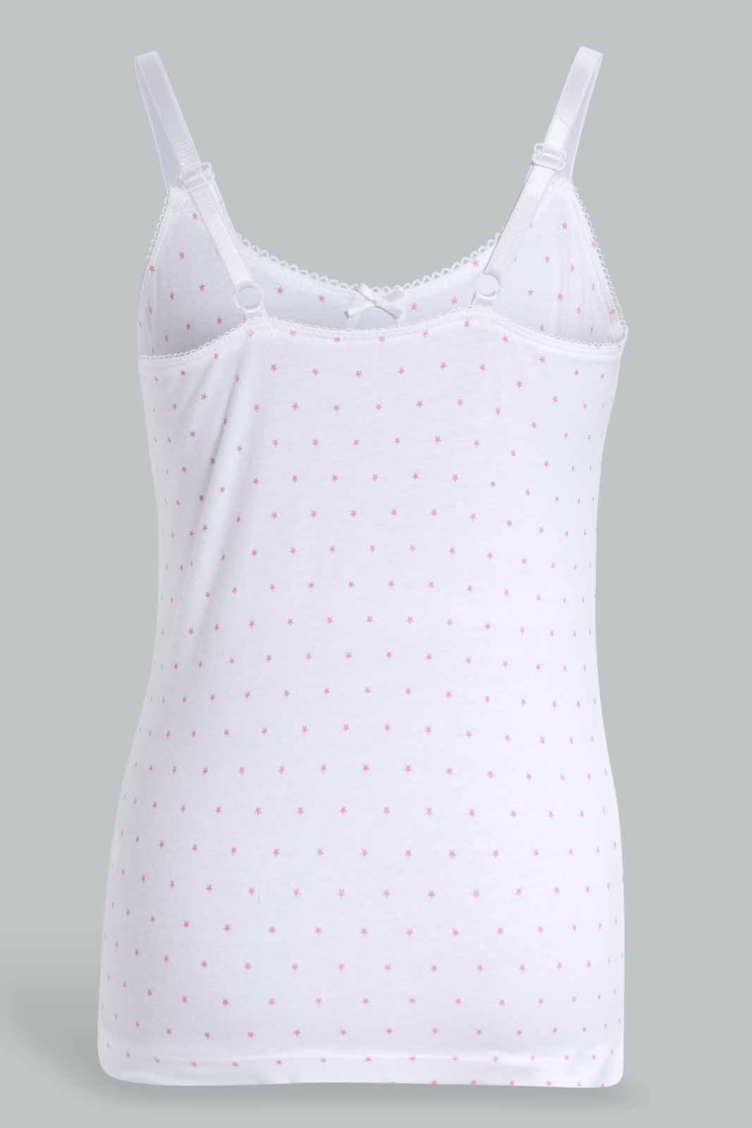 Redtag-Lt-Grey-Melange-X-White/Pink-Star-Print-(2Pack)-365,-Category:Vests,-Colour:Assorted,-Deals:New-In,-Filter:Senior-Girls-(9-to-14-Yrs),-GSR-Vests,-New-In-GSR-APL,-Non-Sale,-Section:Girls-(0-to-14Yrs)-Senior-Girls-9 to 14 Years