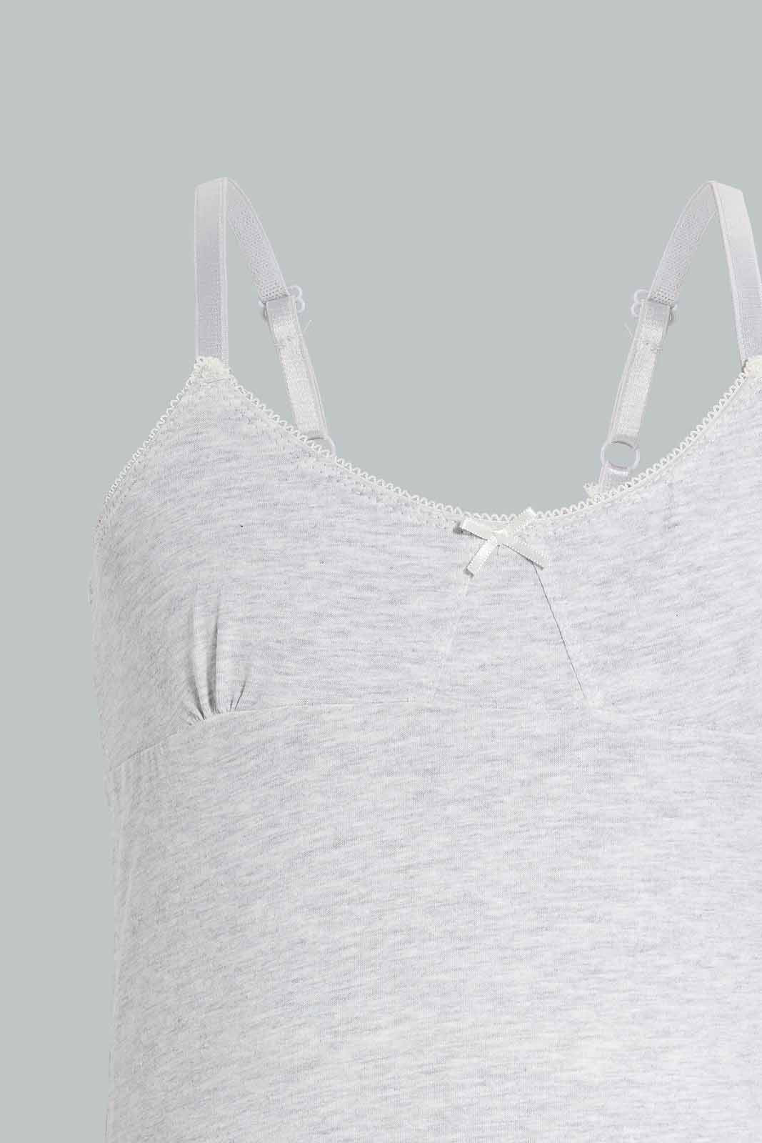 Redtag-Lt-Grey-Melange-X-White/Pink-Star-Print-(2Pack)-365,-Category:Vests,-Colour:Assorted,-Deals:New-In,-Filter:Senior-Girls-(9-to-14-Yrs),-GSR-Vests,-New-In-GSR-APL,-Non-Sale,-Section:Girls-(0-to-14Yrs)-Senior-Girls-9 to 14 Years